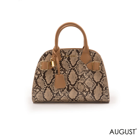 BEIGE SNAKE LEATHER HANDBAG WITH GOLD LOCK DETAIL-MED