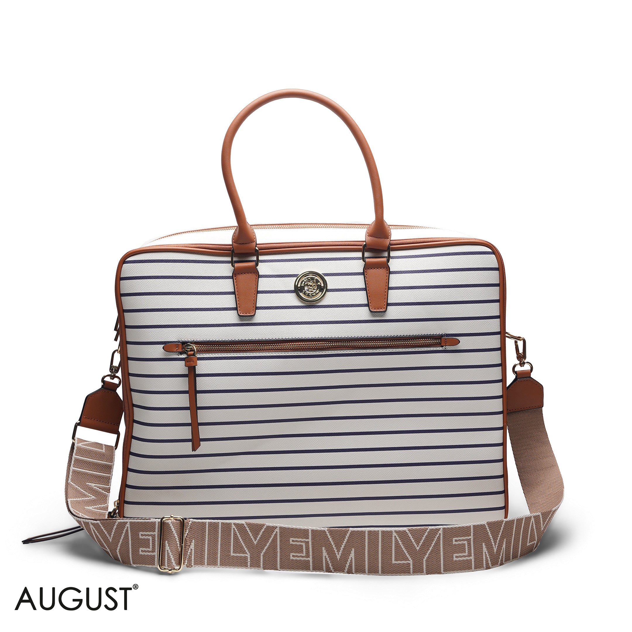 NAVY STRIPED FAUX LEATHER CASUAL TRAVEL BAG - LARGE