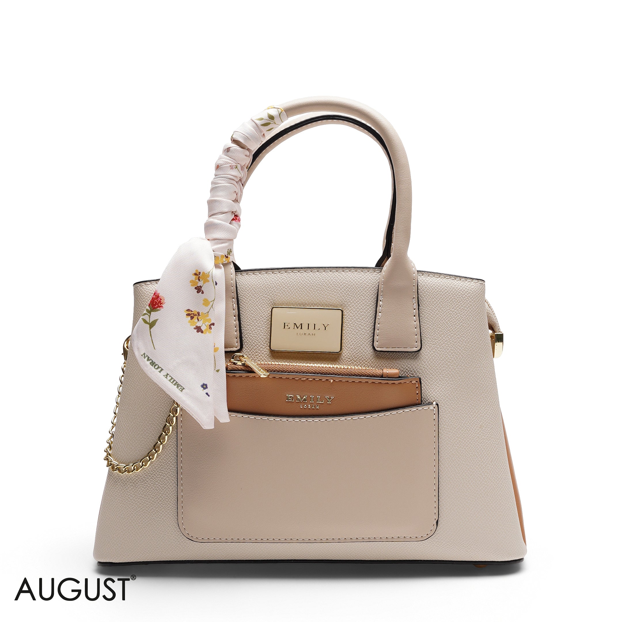 CHIC SATCHEL WITH POUCH AND SIGNATURE SCARF BAG