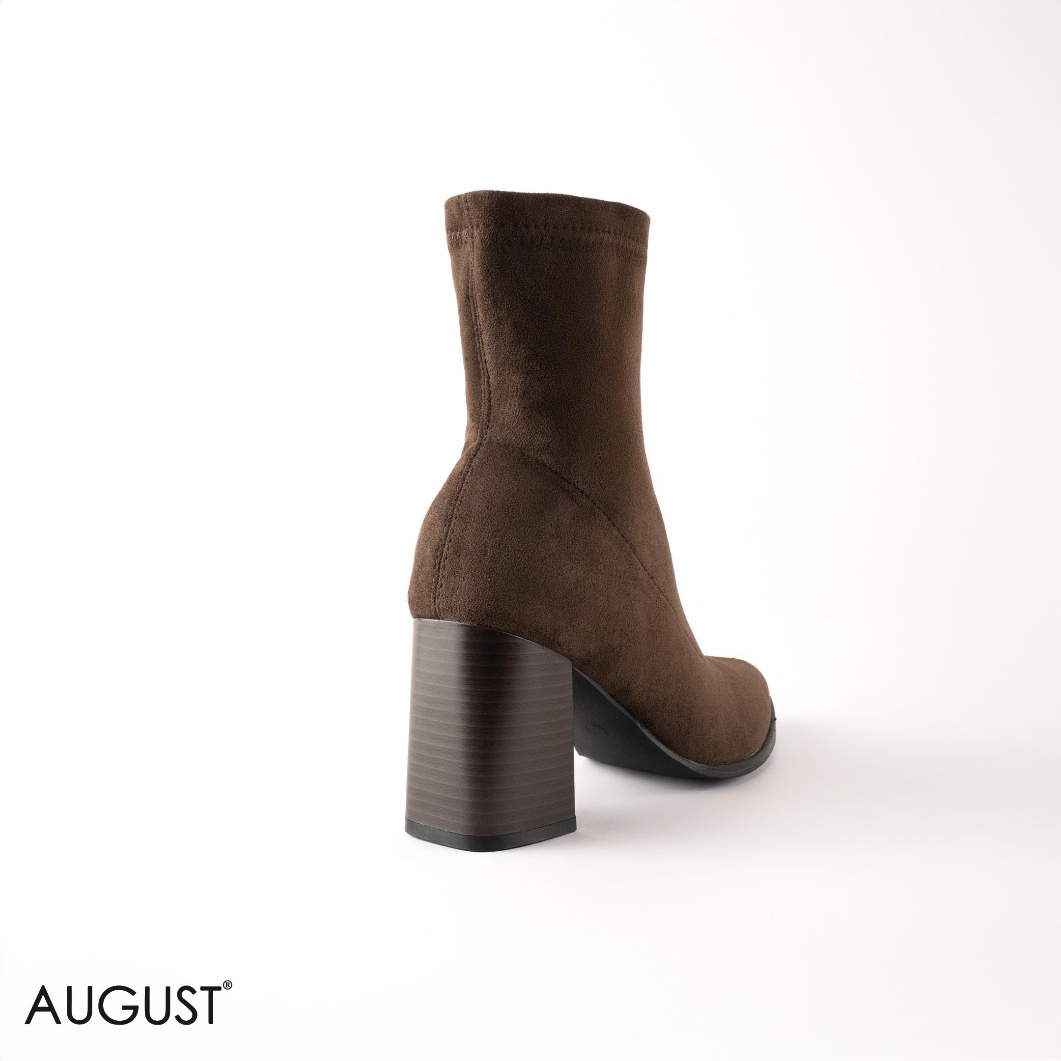 BROWN SUEDE HEELED STRETCHY SOCK BOOTS