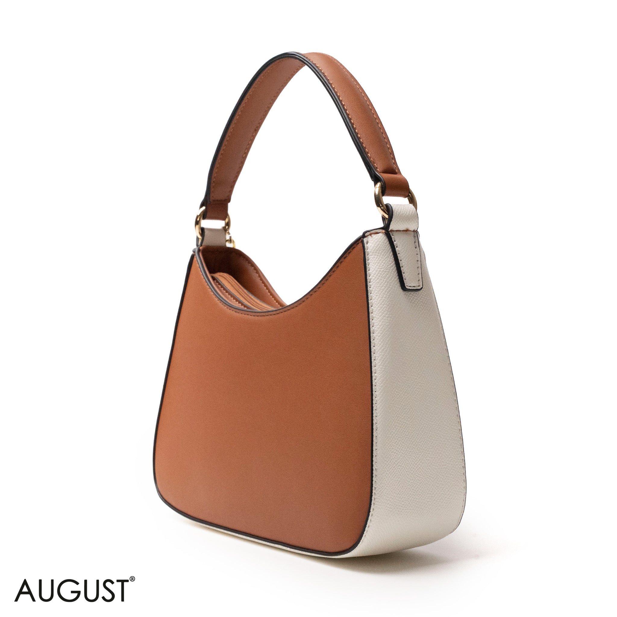 STRIPED NAVY LEATHER HANDBAG WITH METAL CHAIN -SMALL