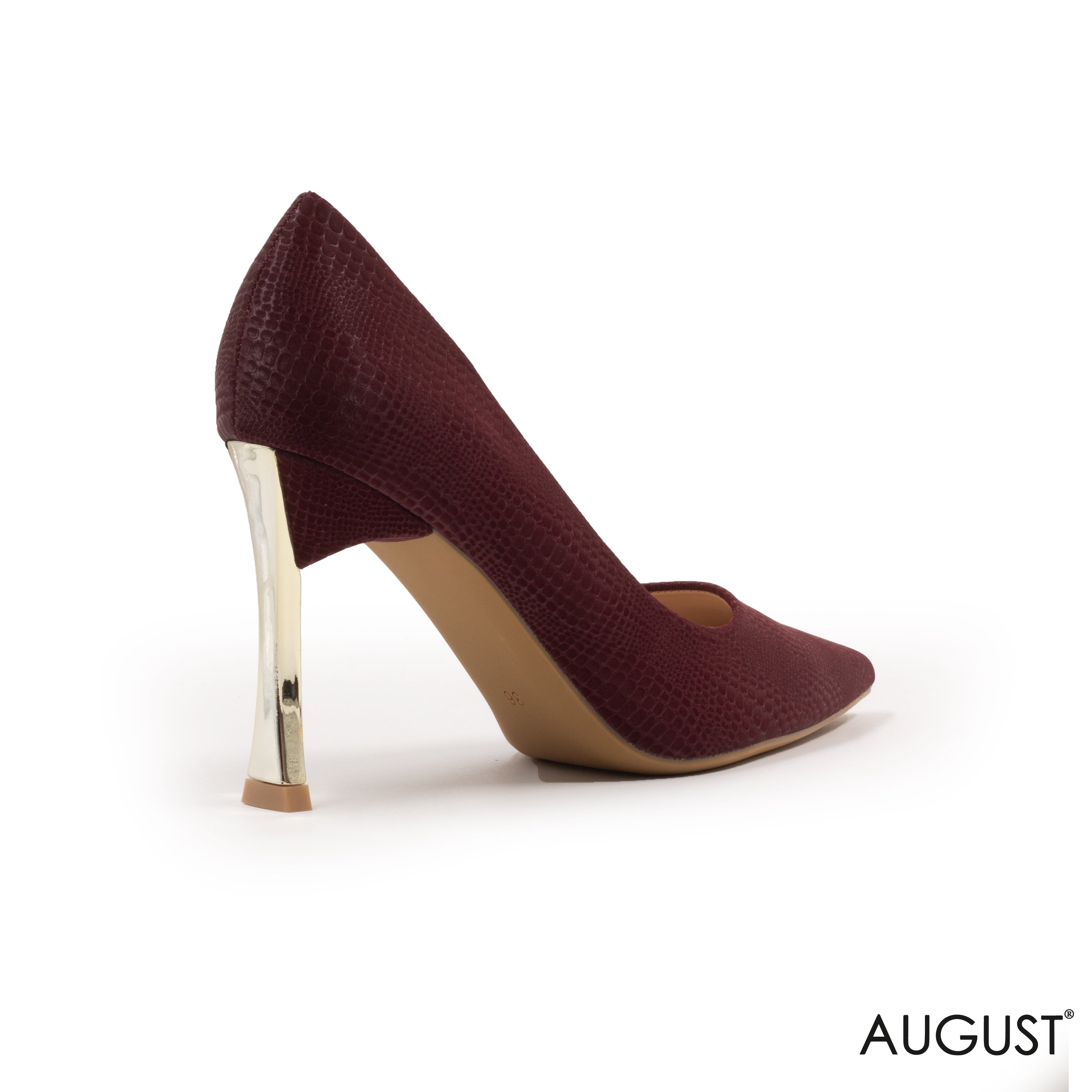 MAROON SNAKESKIN -EFFECT WITH METALLIC HEEL SHOES
