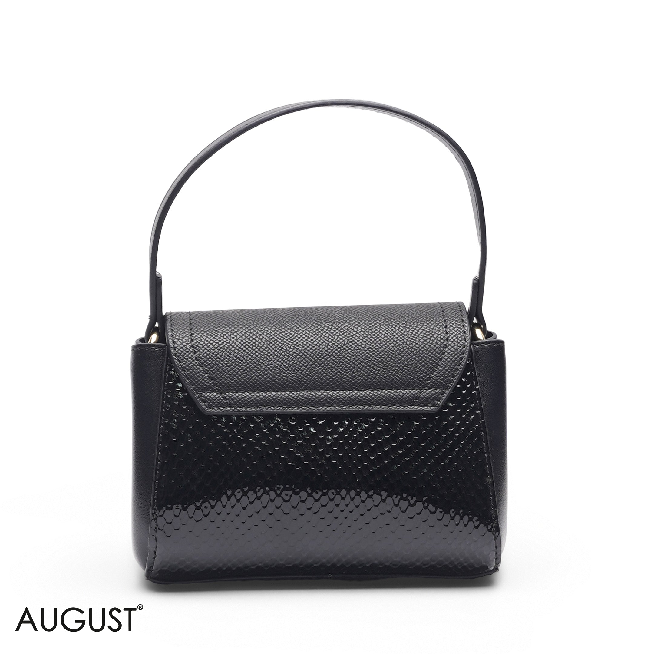 MINI BLACK SOLID FLAP BAG WITH GOLD CHAIN