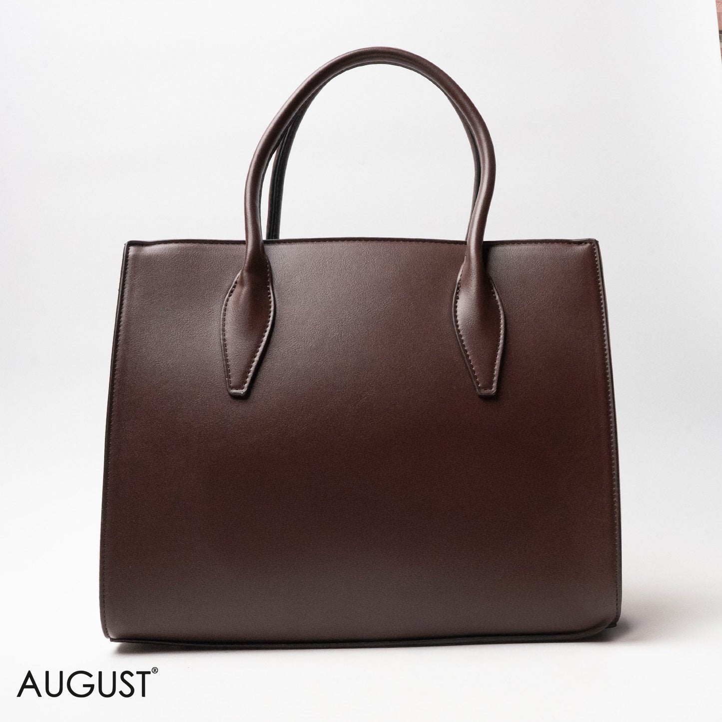 BROWN SMOOTH LEATHER HANDBAG WITH ACCESSORIES - LARGE