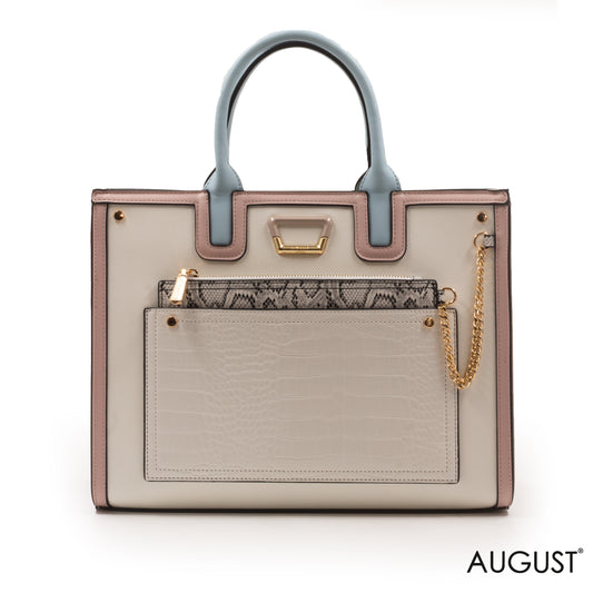 WHITE LEATHER CROC HANDBAG WITH METAL CHAIN-LARGE