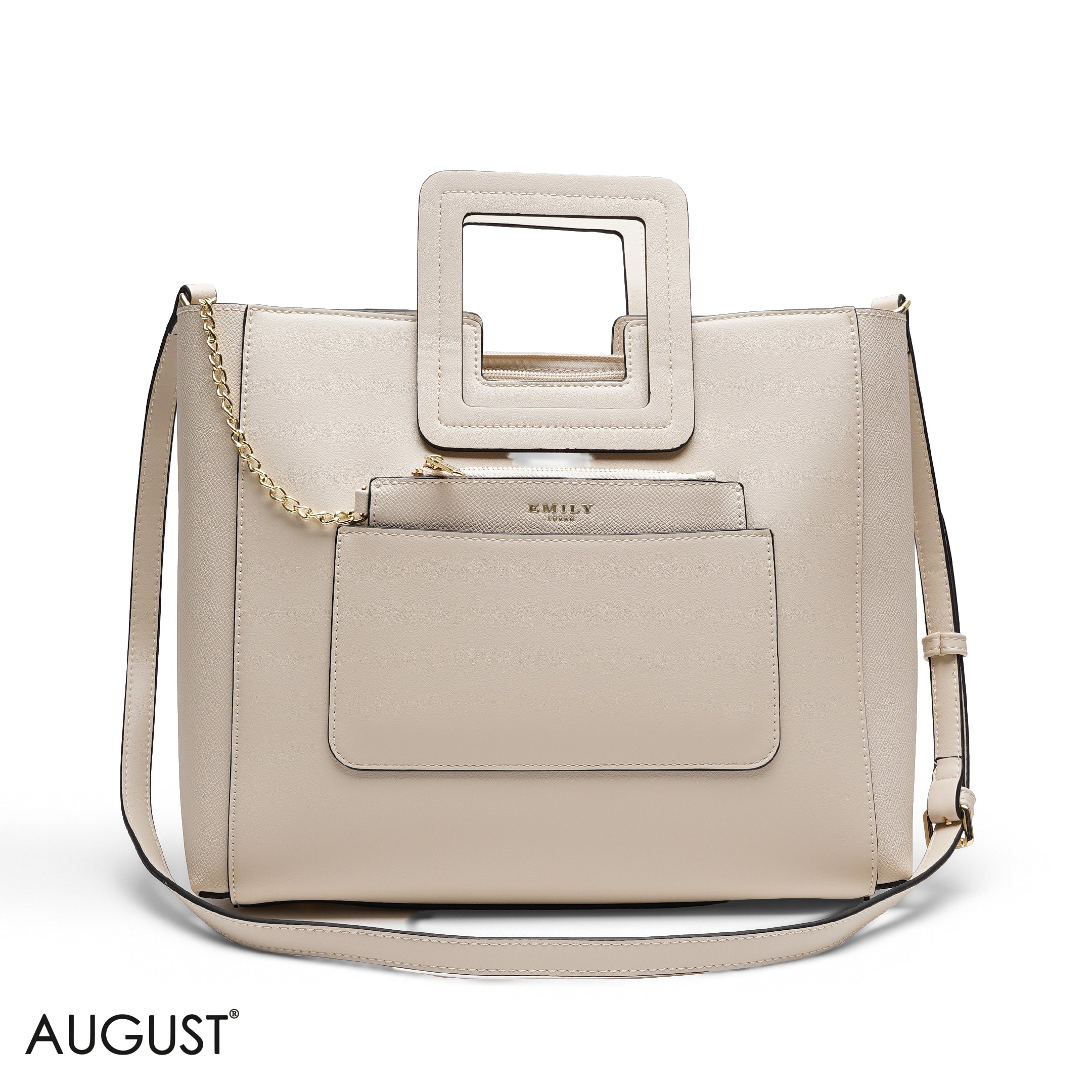 CREAM TEXTURED LEATHER TOTE WITH SNAKESKIN POUCH BAG