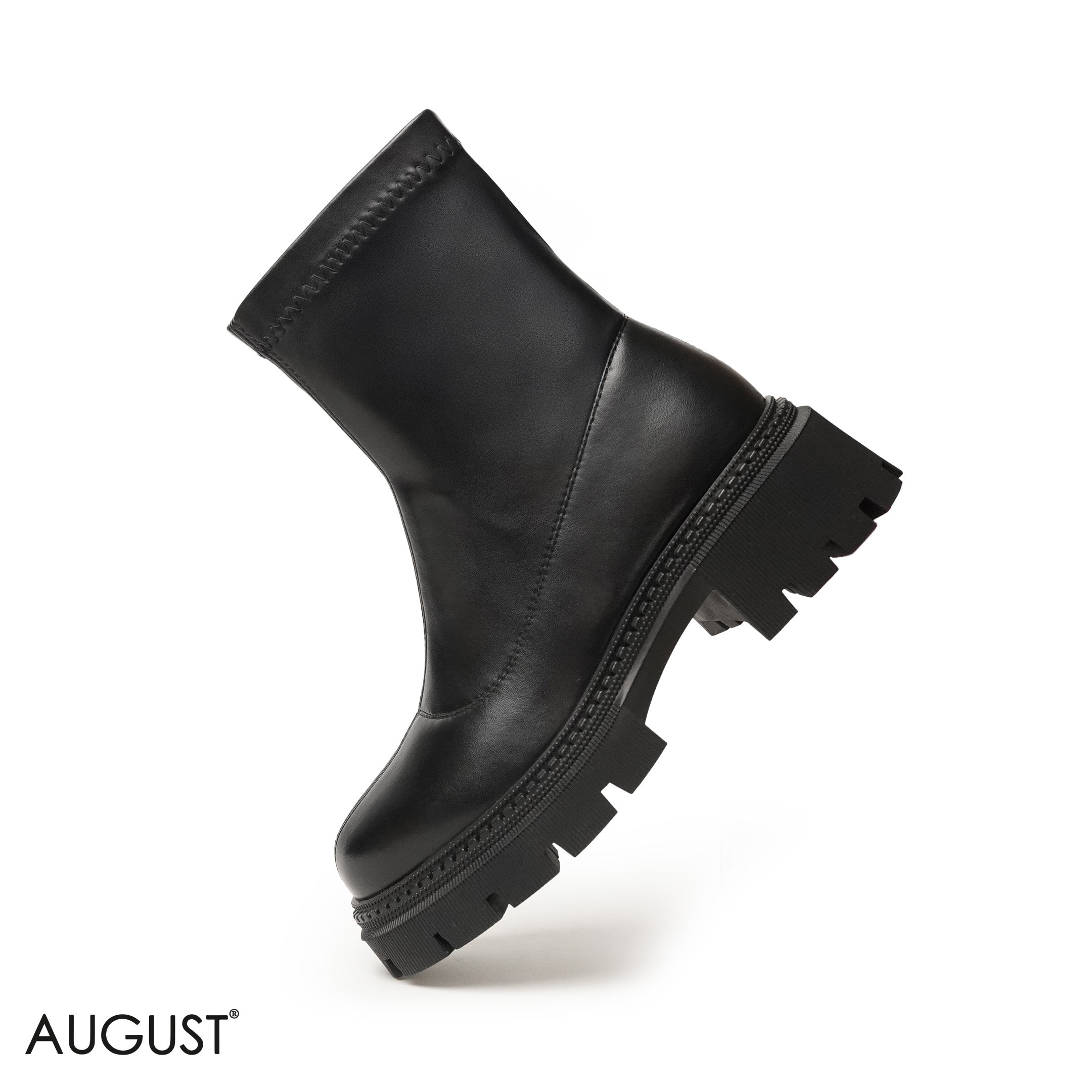 BLACK LEATHER ANKLE BOOTS WITH THICK SOLE