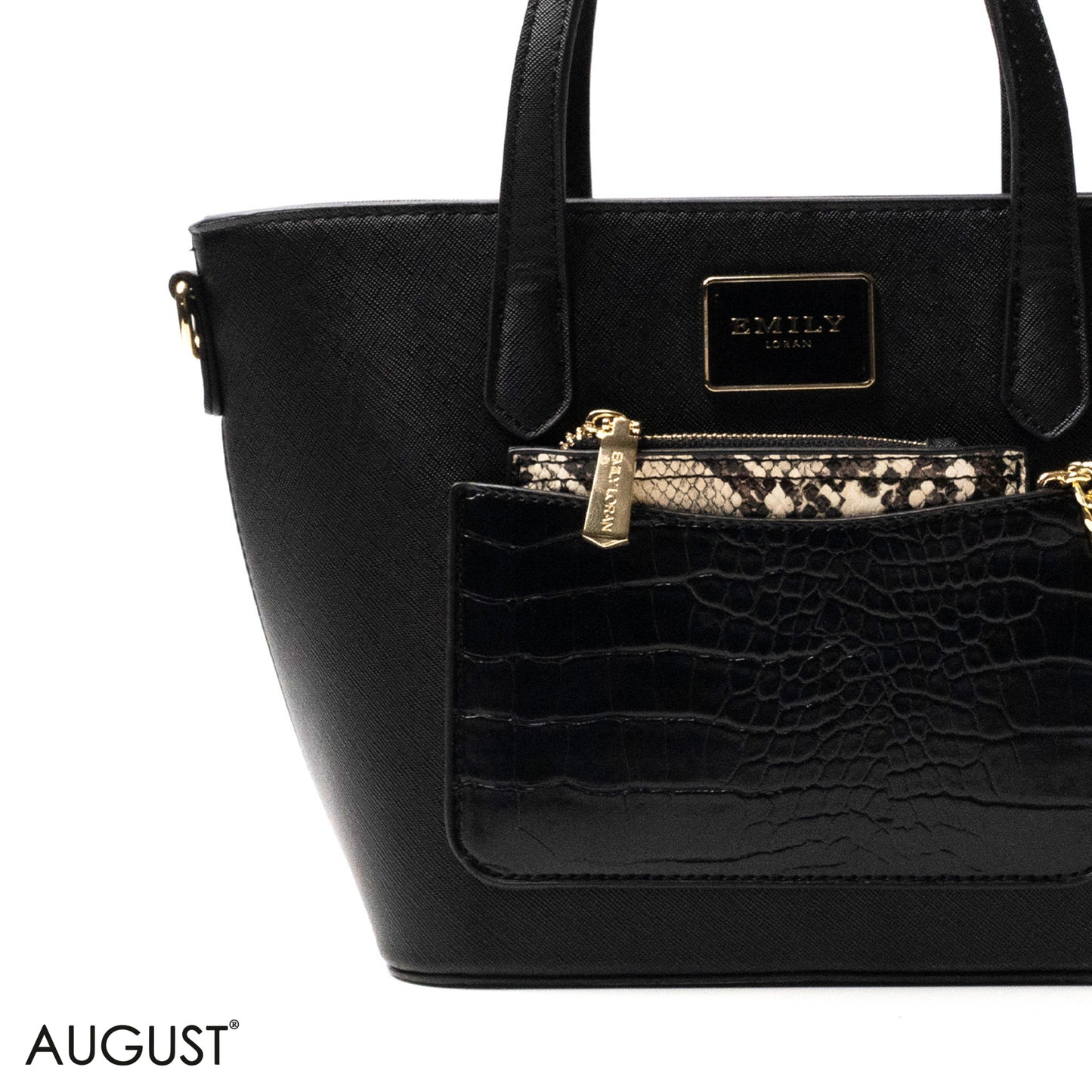 LEATHER HANDBAG WITH SNAKE,CROC ACCENTS - MED