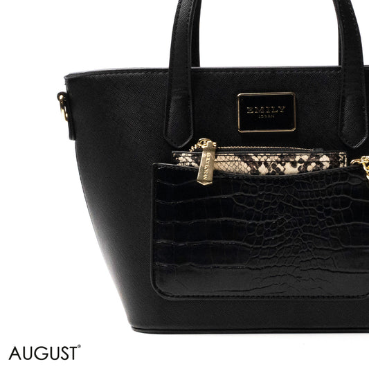 LEATHER HANDBAG WITH SNAKE,CROC ACCENTS - MED