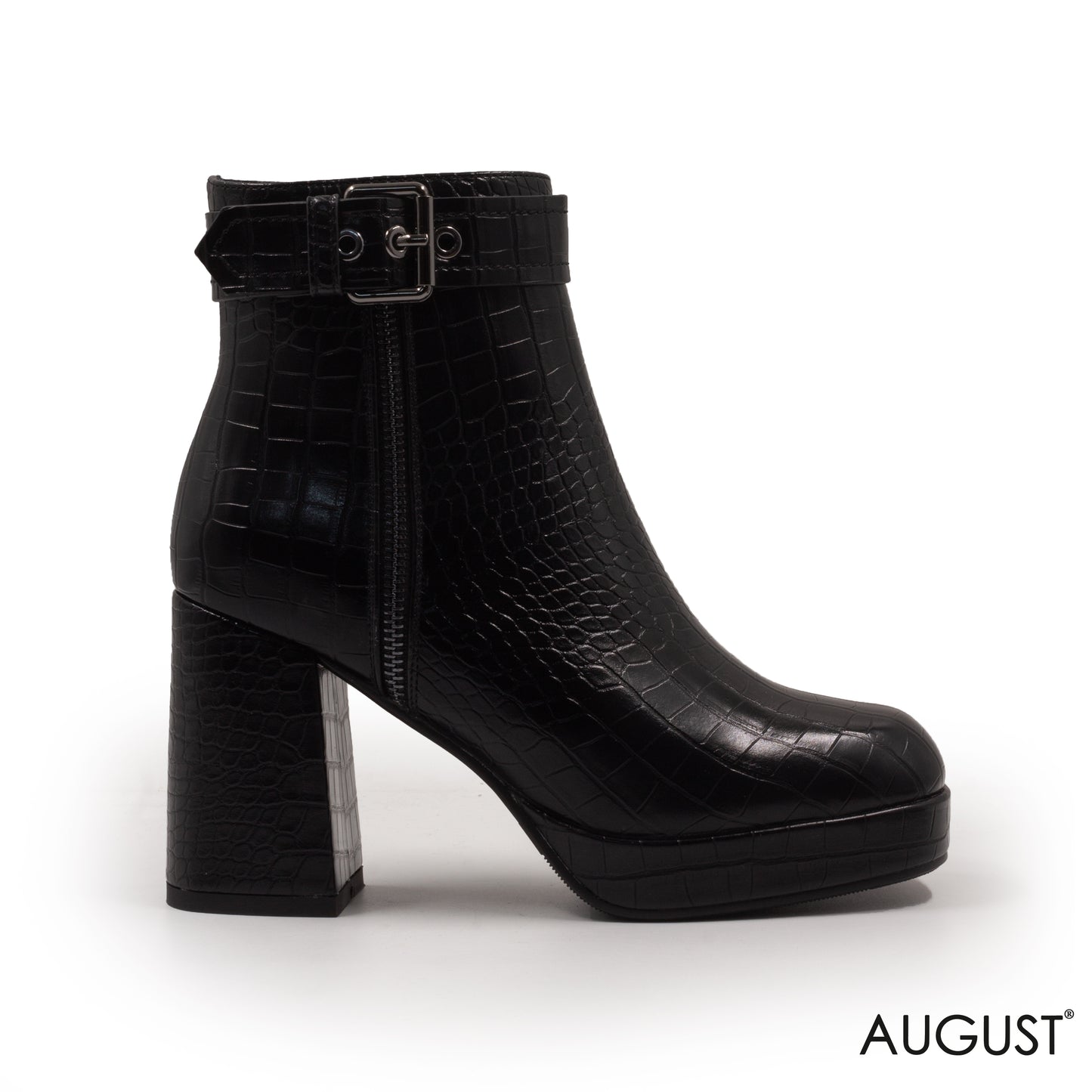 LEATHER HEELED ANKLE BOOTS WITH BUCKLE