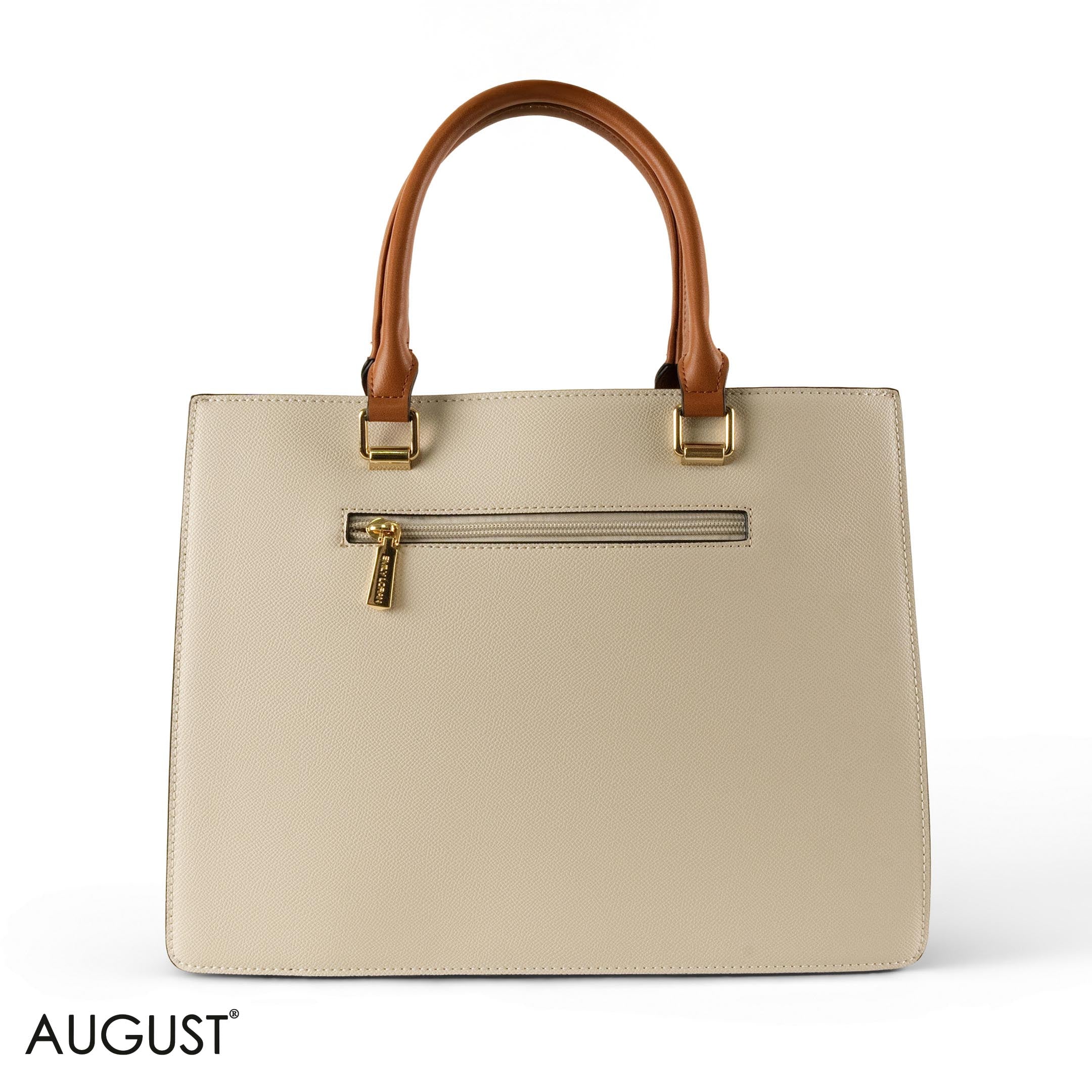 CREAMY LEATHER EMILY LORAN HANDBAG WITH TIGER DETAILS - LARGE