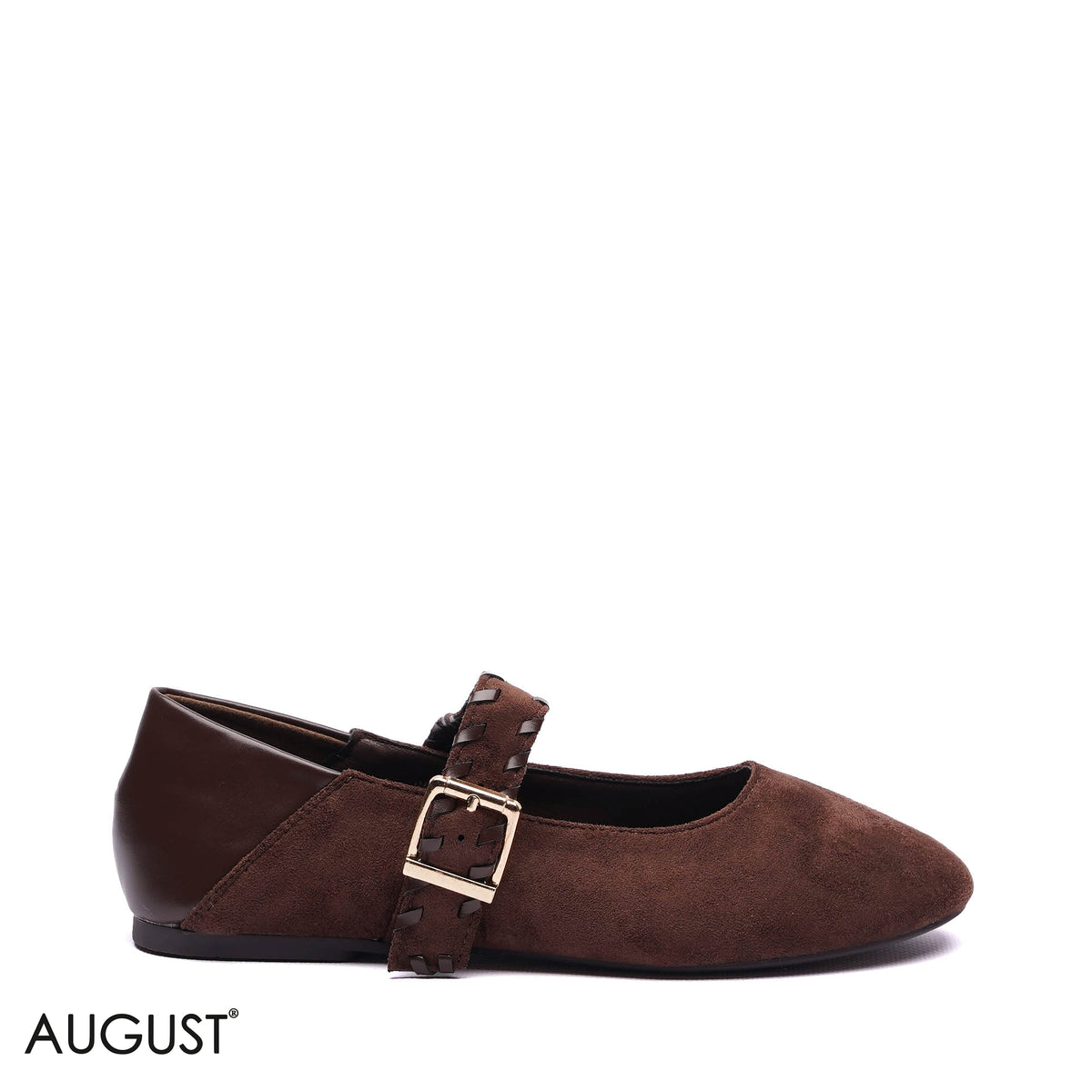 WOVEN STRAP SUEDE MARY JANE BALLET FLATS