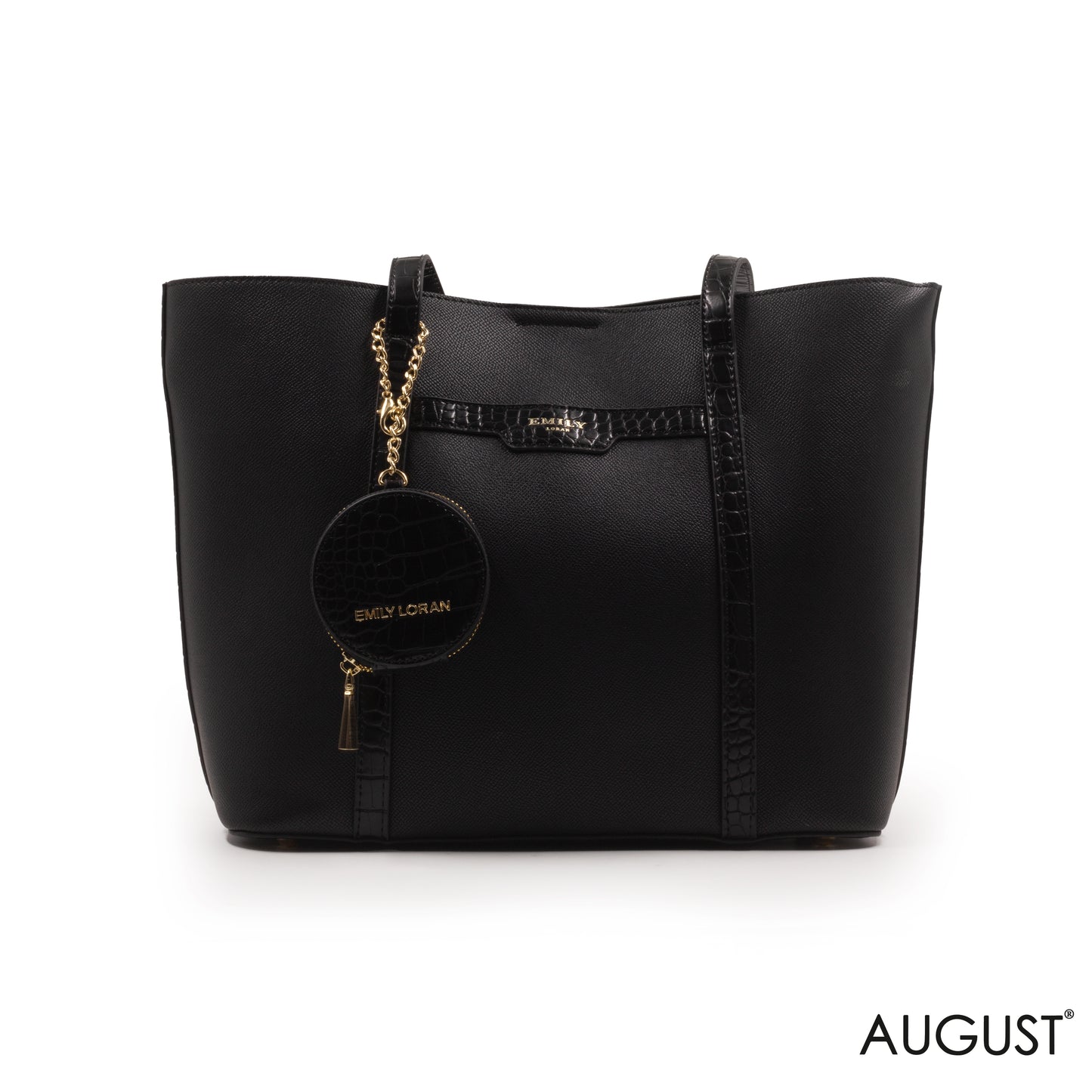 SMOOTH LEATHER HANDBAG WITH CROC LEATHER TRIM -LARGE