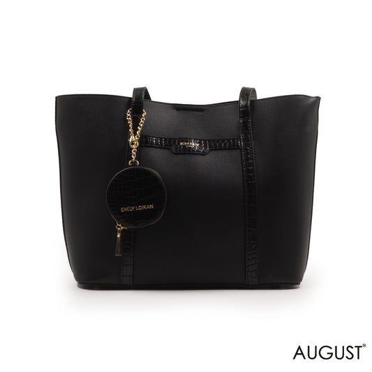 SMOOTH LEATHER HANDBAG WITH CROC LEATHER TRIM -LARGE