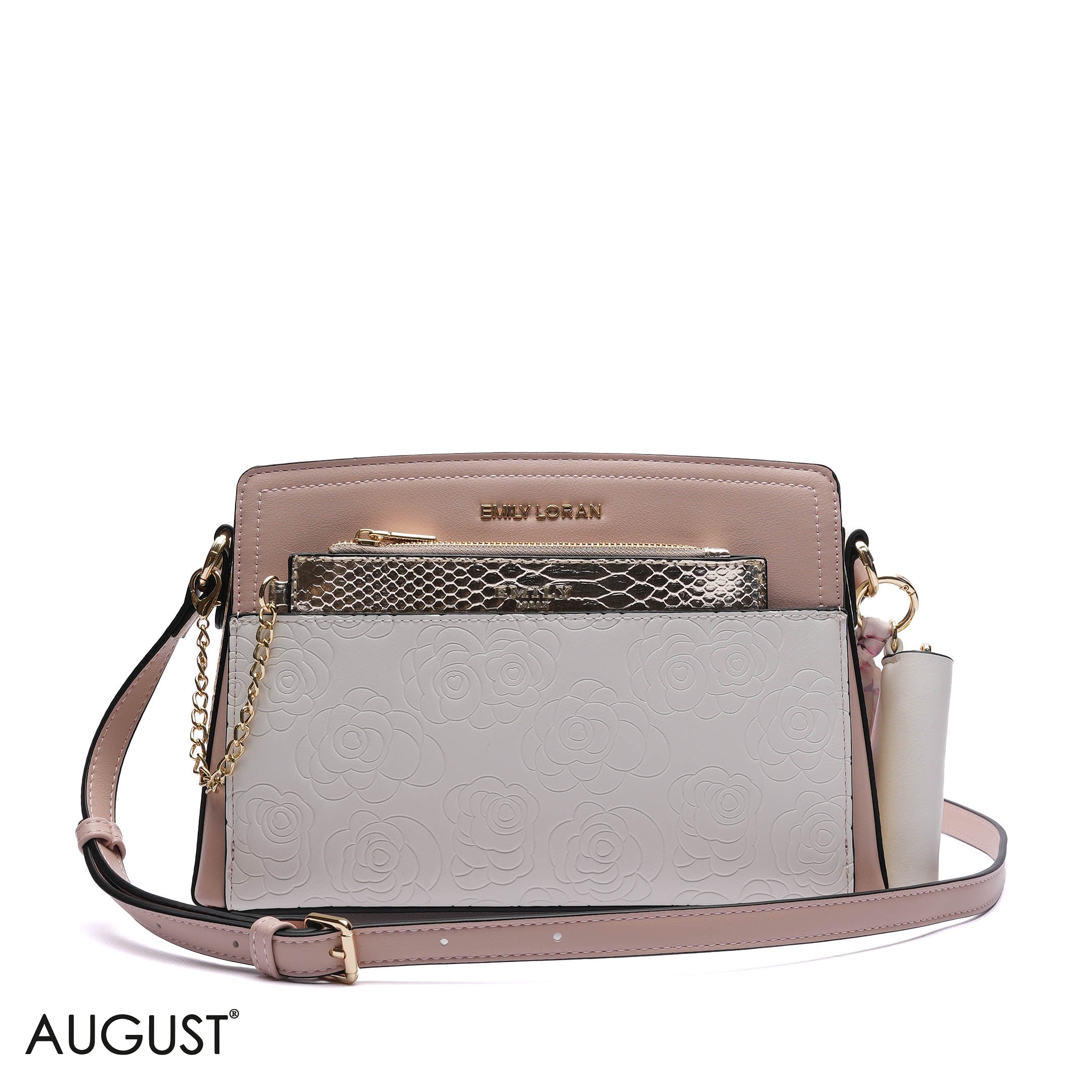 EMBOSSED FLORAL CROSSBODY BAG WITH POUCH