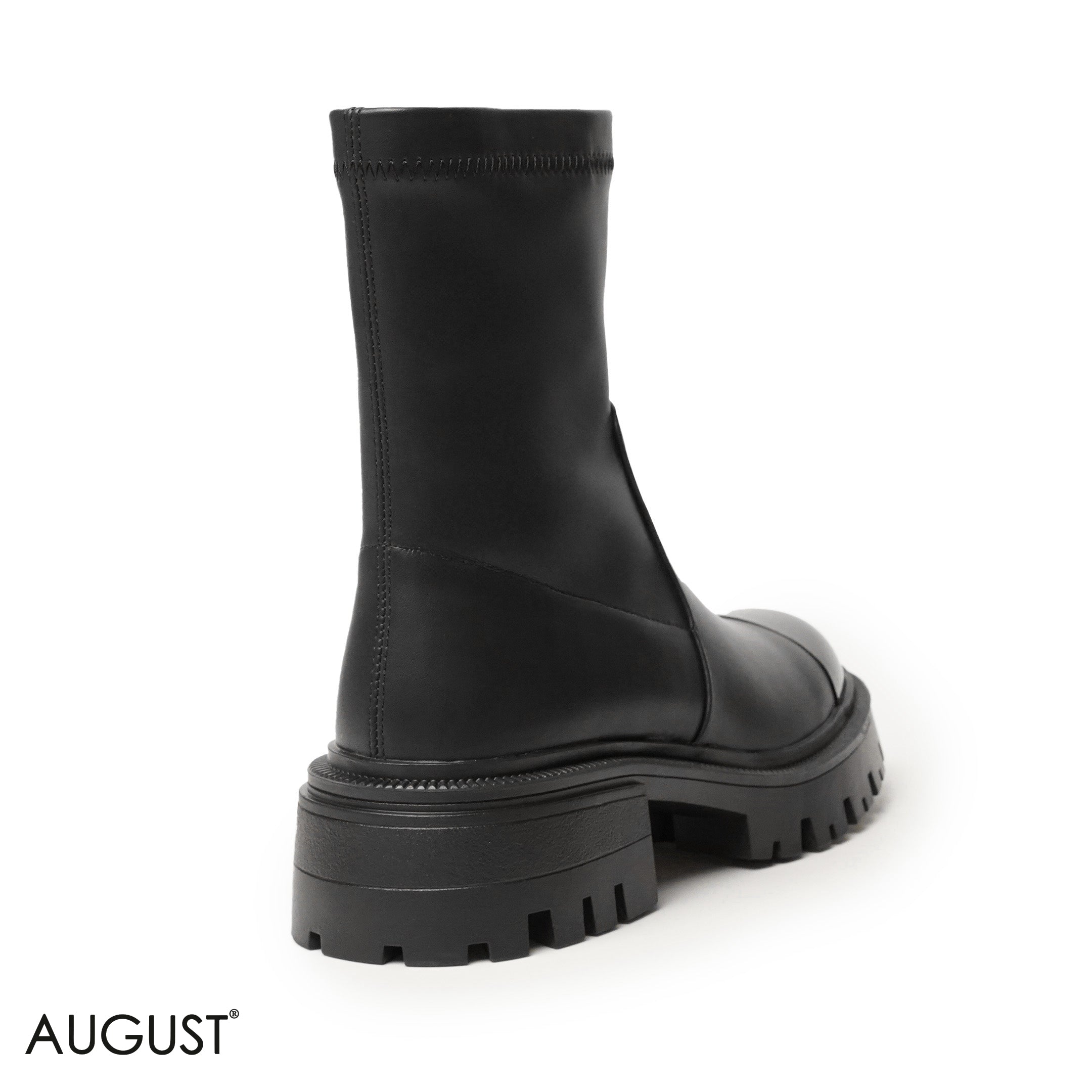 BLACK LEATHER ANKLE BOOTS WITH METALLIC TOE DESIGN