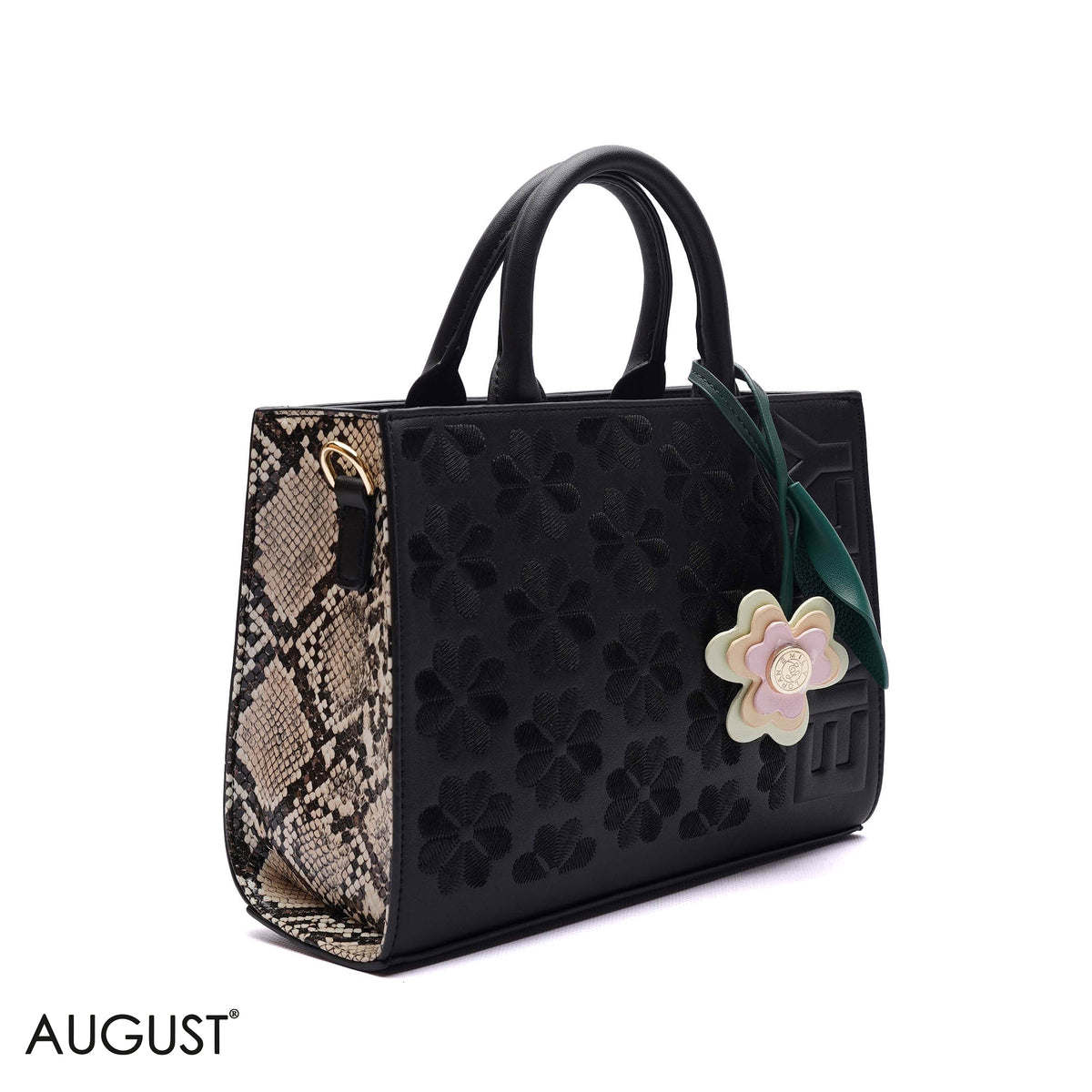 EMBOSSED LOGO TOTE BAG WITH TASSEL CHARM