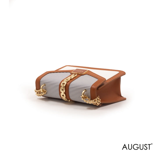 LEATHER CROSSBODY BAG WITH STRIPED NAVY DETAILS- SMALL