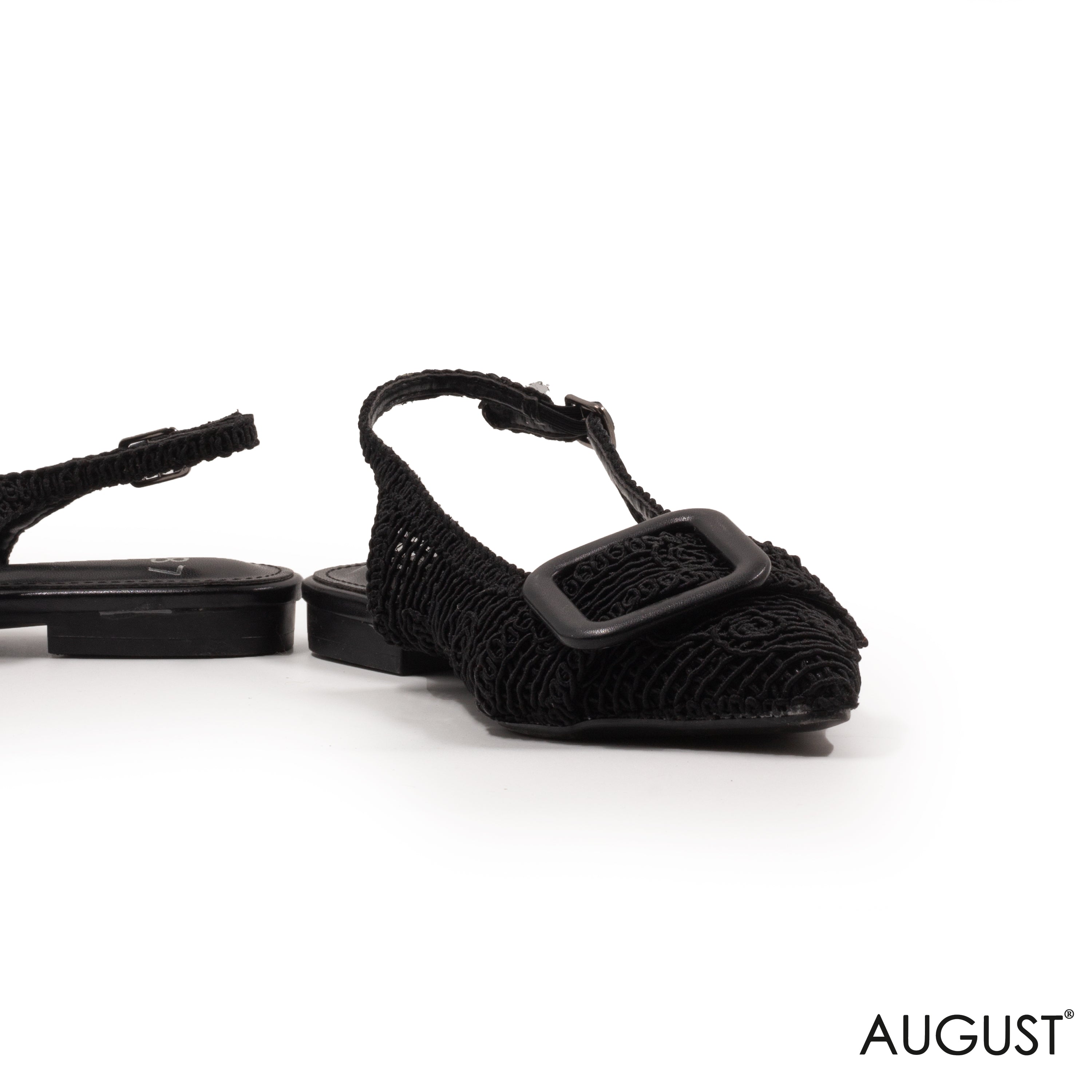 STRAW WOVEN BUCKLE SLINGBACK BALLET FLAT