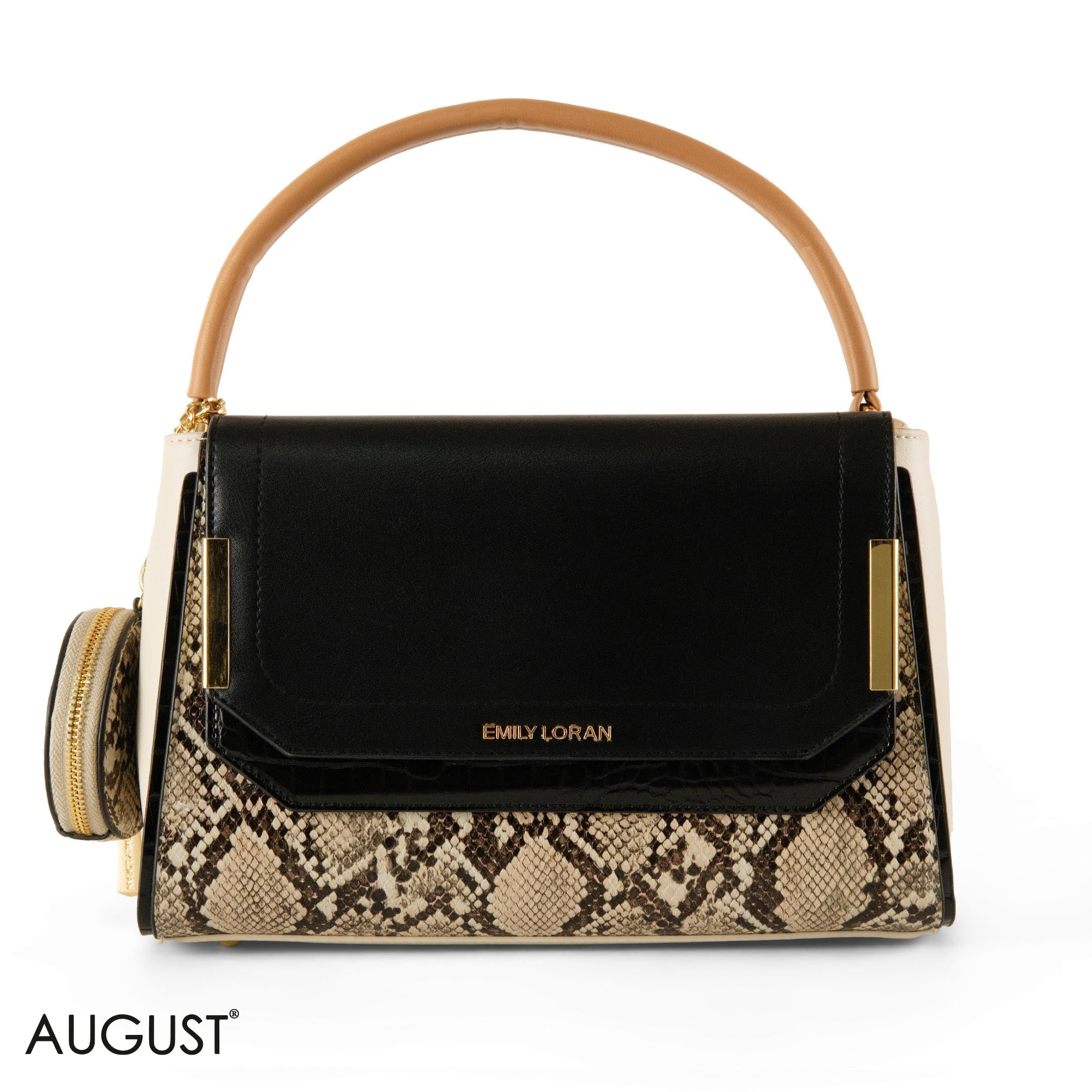 SMOOTH LEATHER HANDBAG WITH DETAIL SNAKE- MED