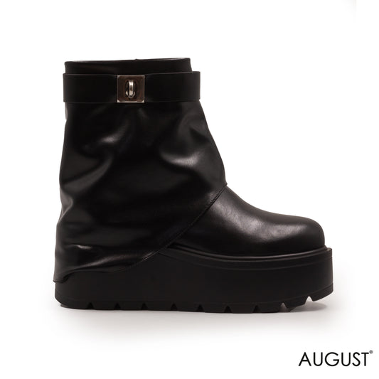 PLATFORM LEATHER ANKLE BOOTS WITH BUCKLE