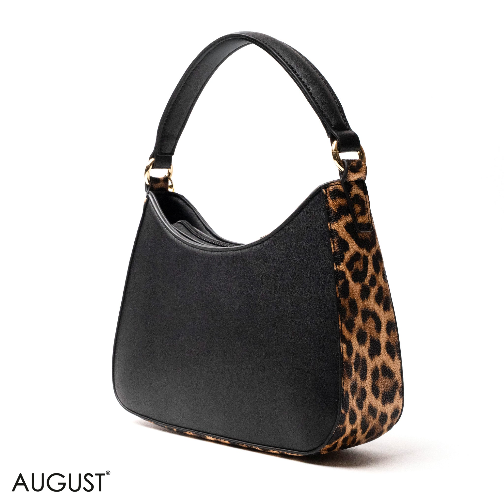 BLACK LEATHER HANDBAG WITH METAL CHAIN -SMALL