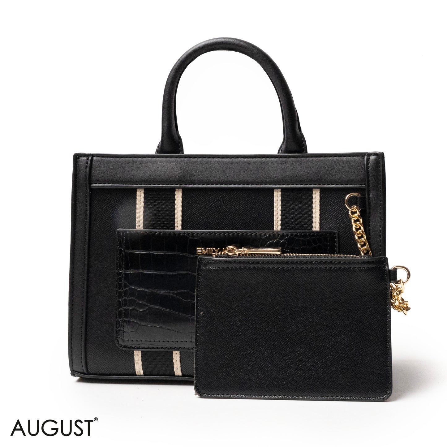 EMILY LORAN HANDBAG WITH FABRIC ACCENTS - MED