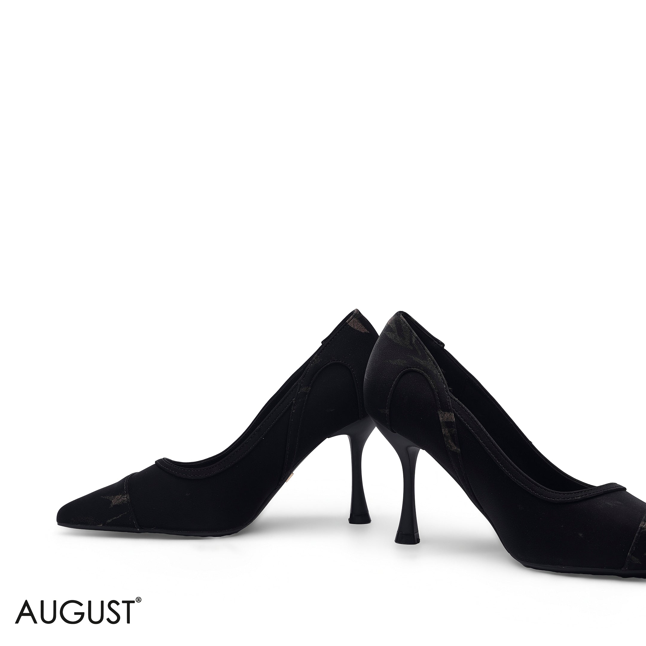 BLACK ELEGANT POINTED TOE PUMP WITH ABSTRACT PATTERN