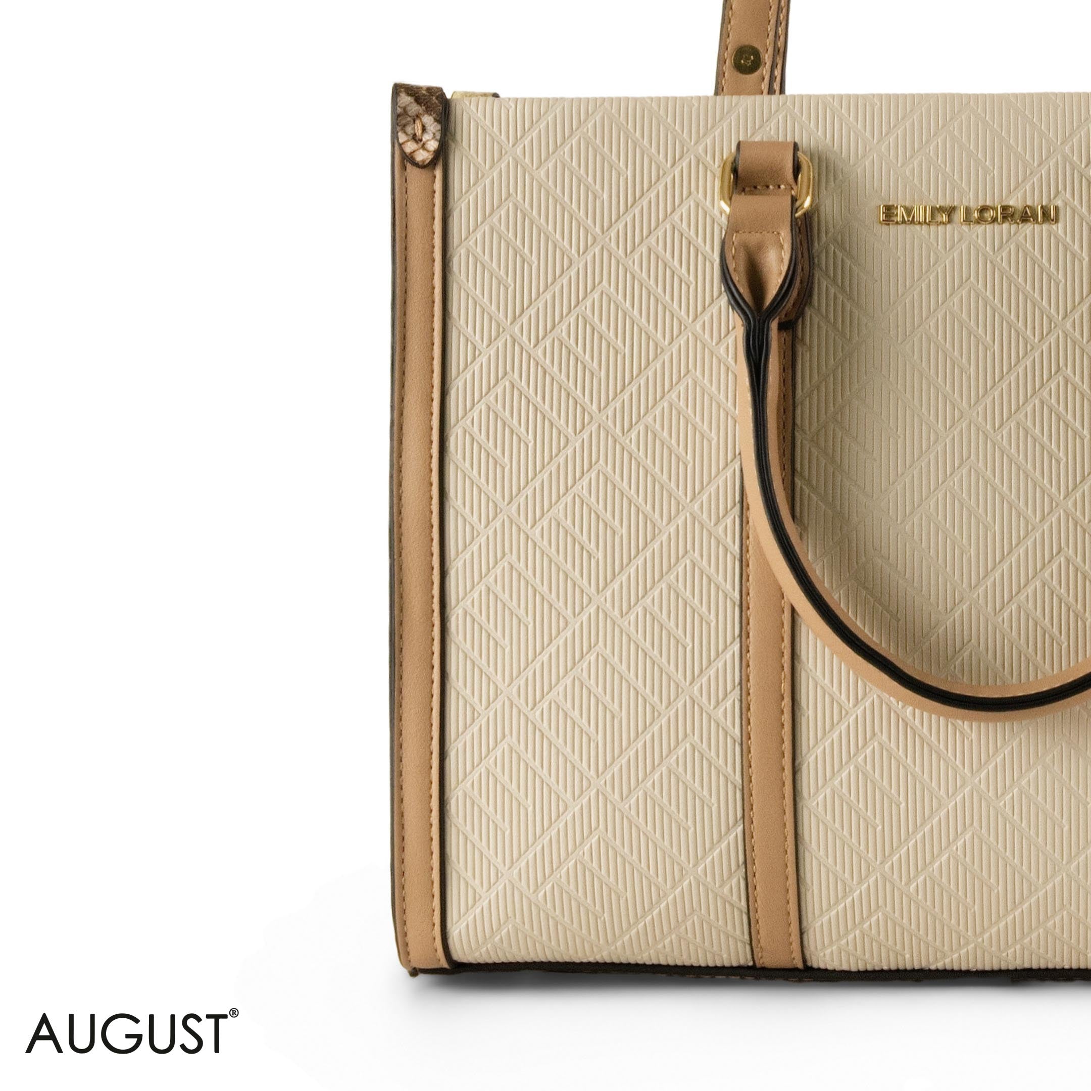 CREAMY EMILY LORAN HANDBAG WITH BEIGE LEATHER TRIM -MED
