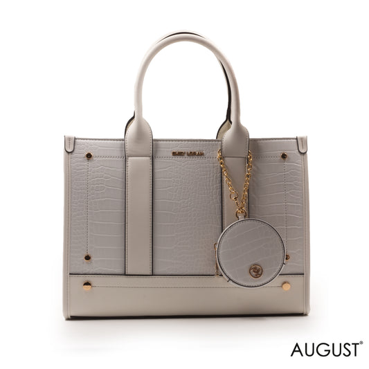 LEATHER HANDBAG WITH SMOOTH CROC DETAILS -LARGE