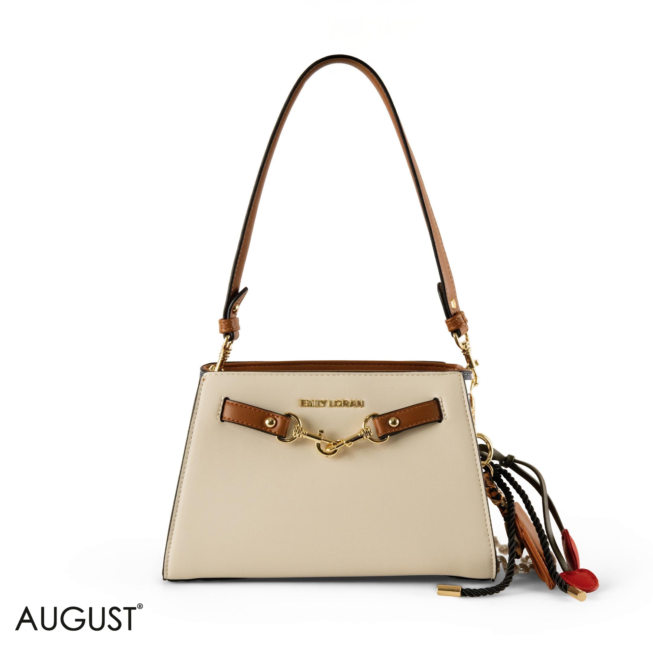 CREAMY LEATHER SHOULDER BAG WITH ACCESSORIES- SMALL