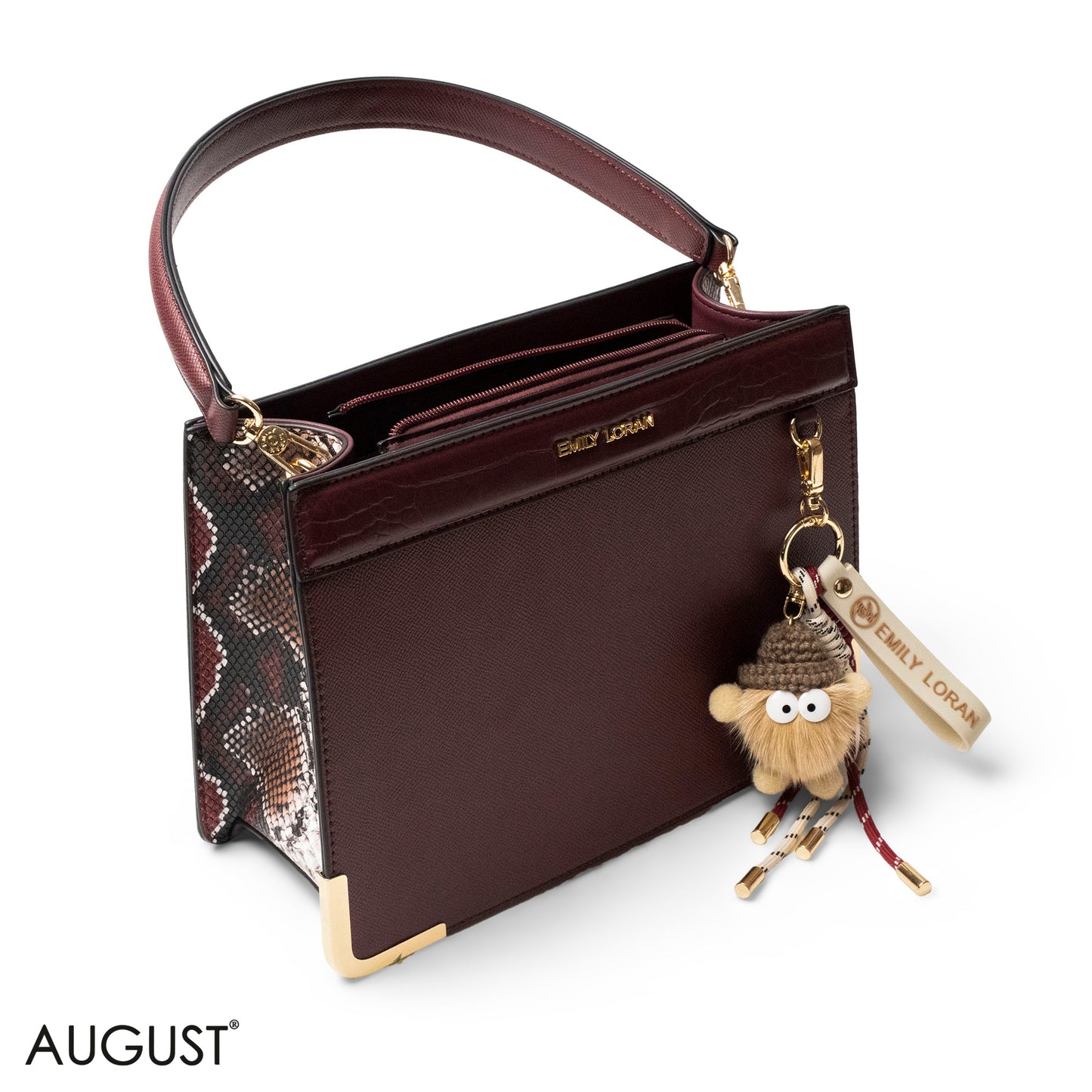 MATTE SMOOTH LEATHER HANDBAG WITH ACCESSORIES -MED