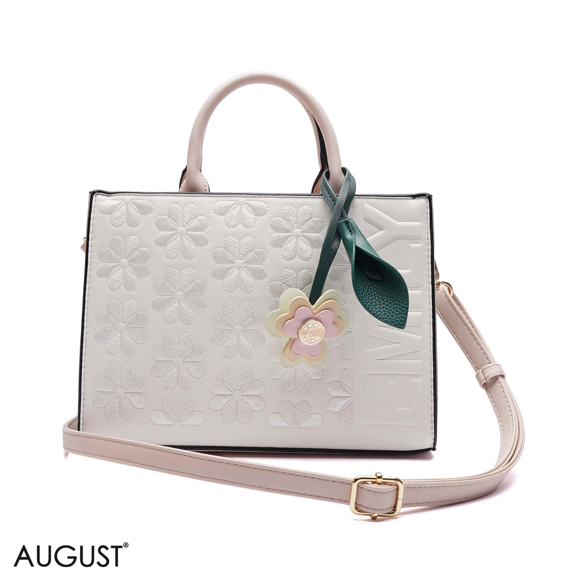 EMBOSSED LOGO TOTE BAG WITH TASSEL CHARM