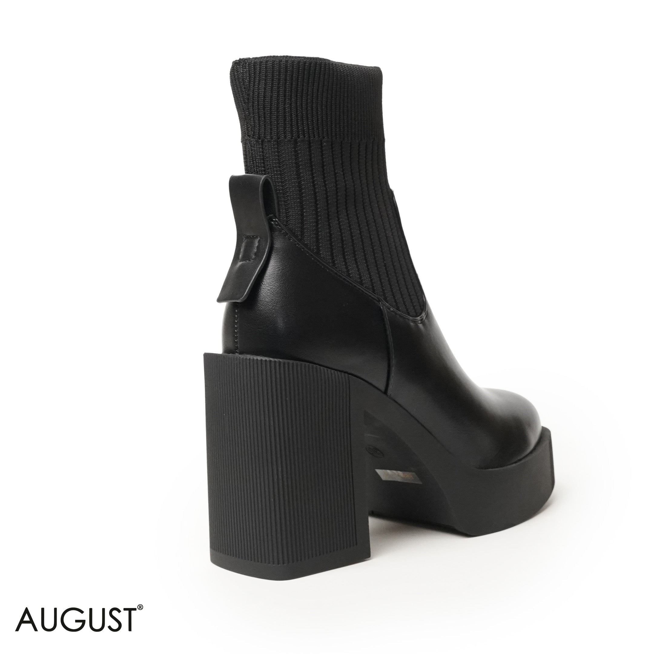 BLACK STRETCHY SOCK HEELED ANKLE BOOTS
