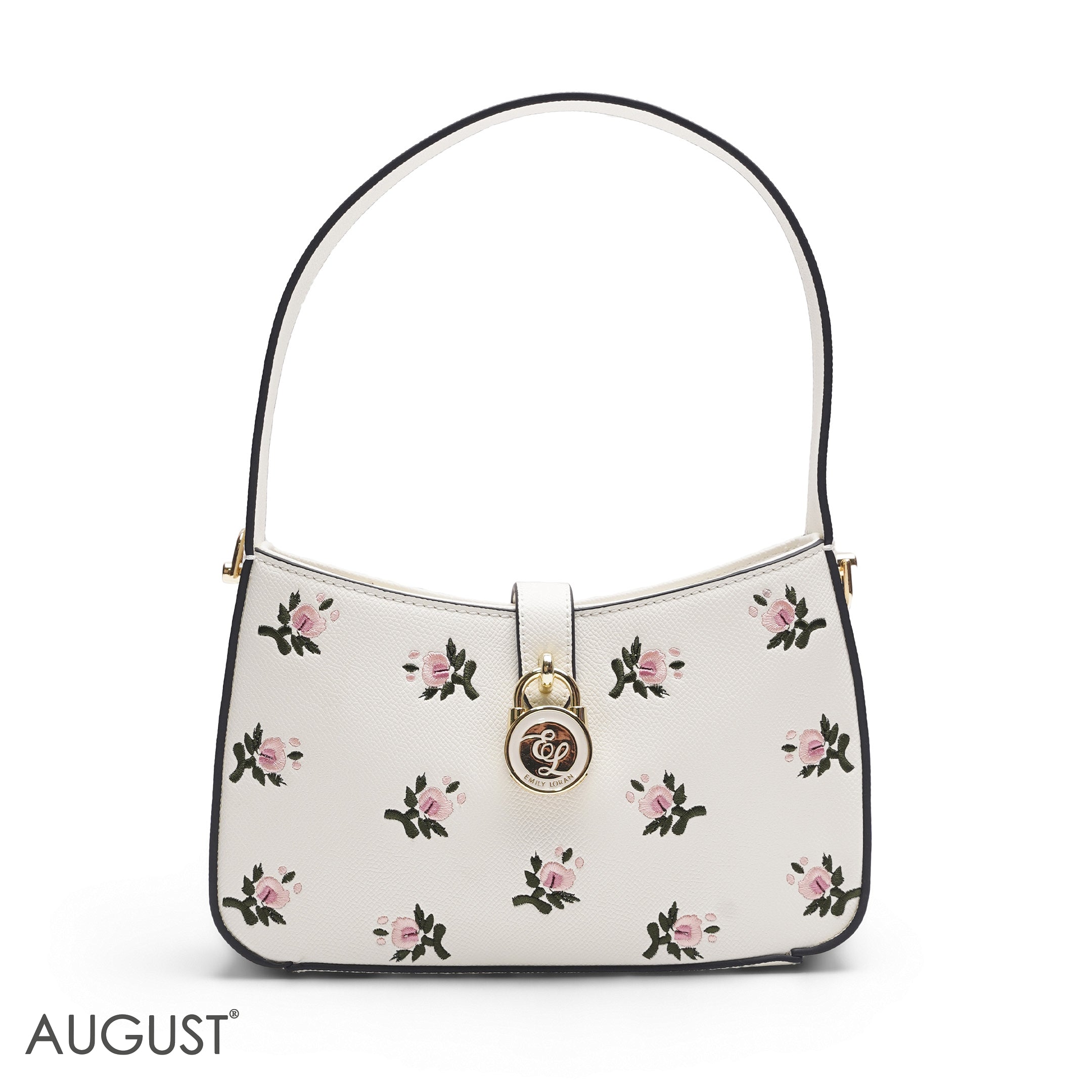 WHITE ROSE EMBROIDERED BAGUETTE BAG