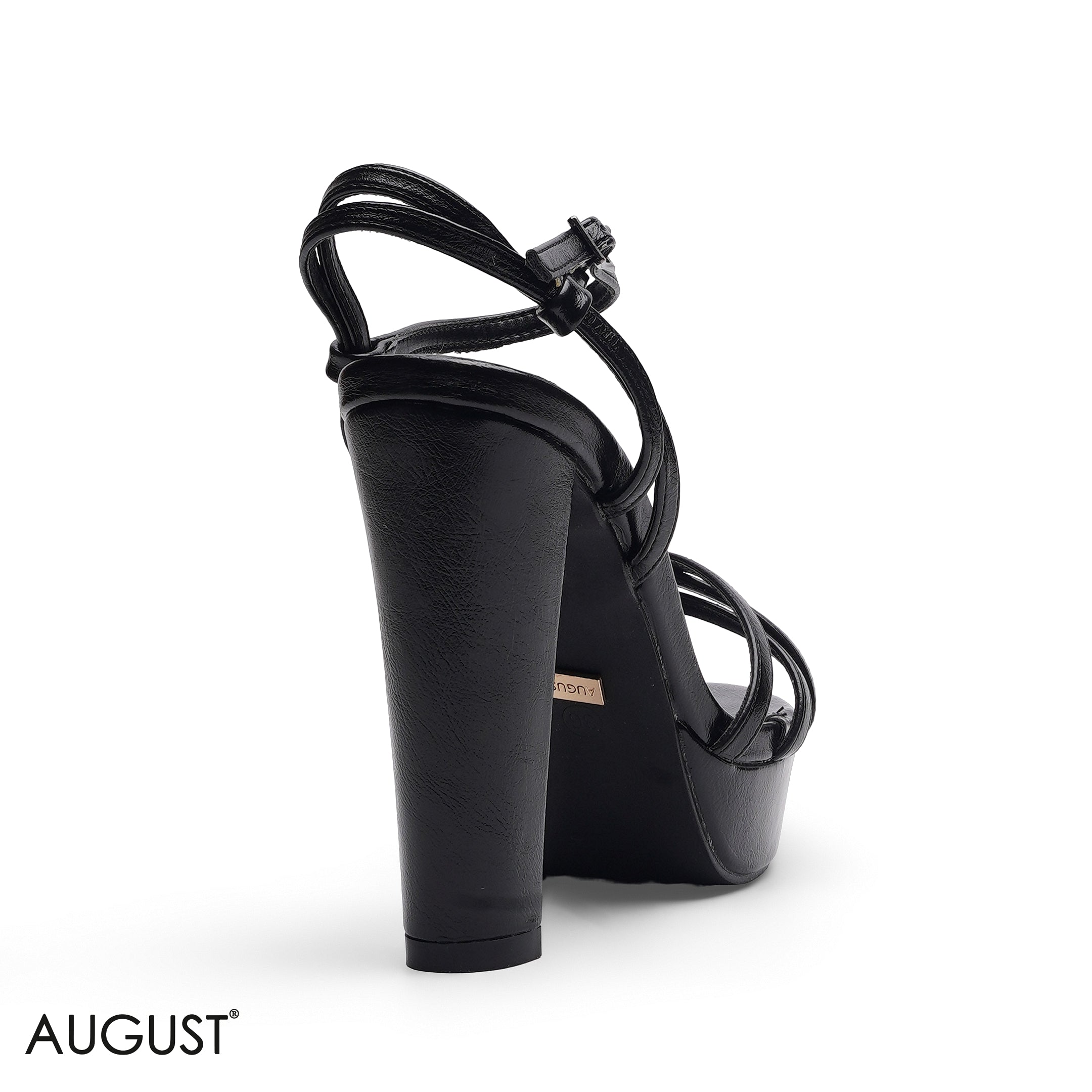 BLACK MULTI STRAP PLATFORM BLOCK HEEL SANDALS