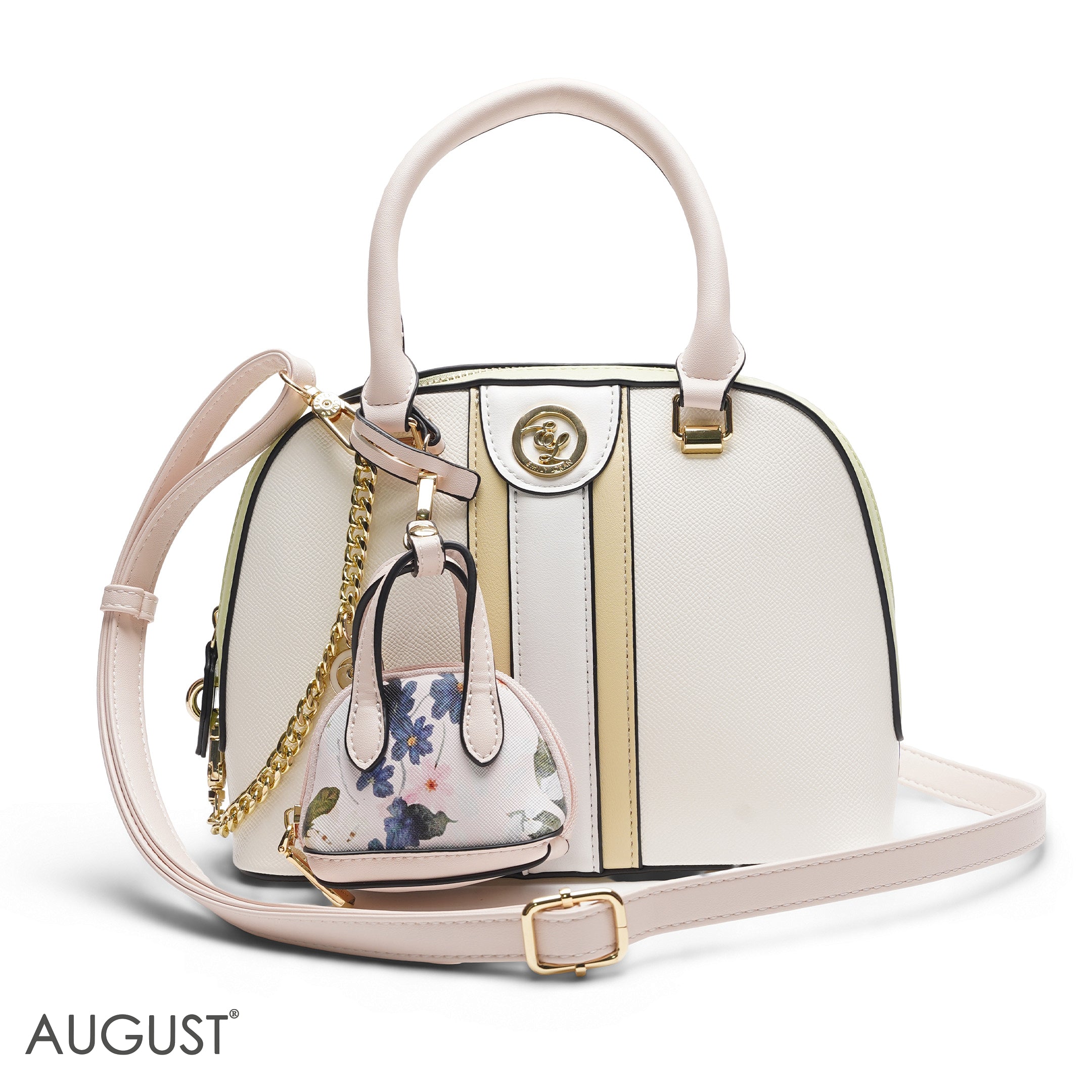 WHITE & YELLOW DOME BAG WITH FLORAL PRINT - SMALL