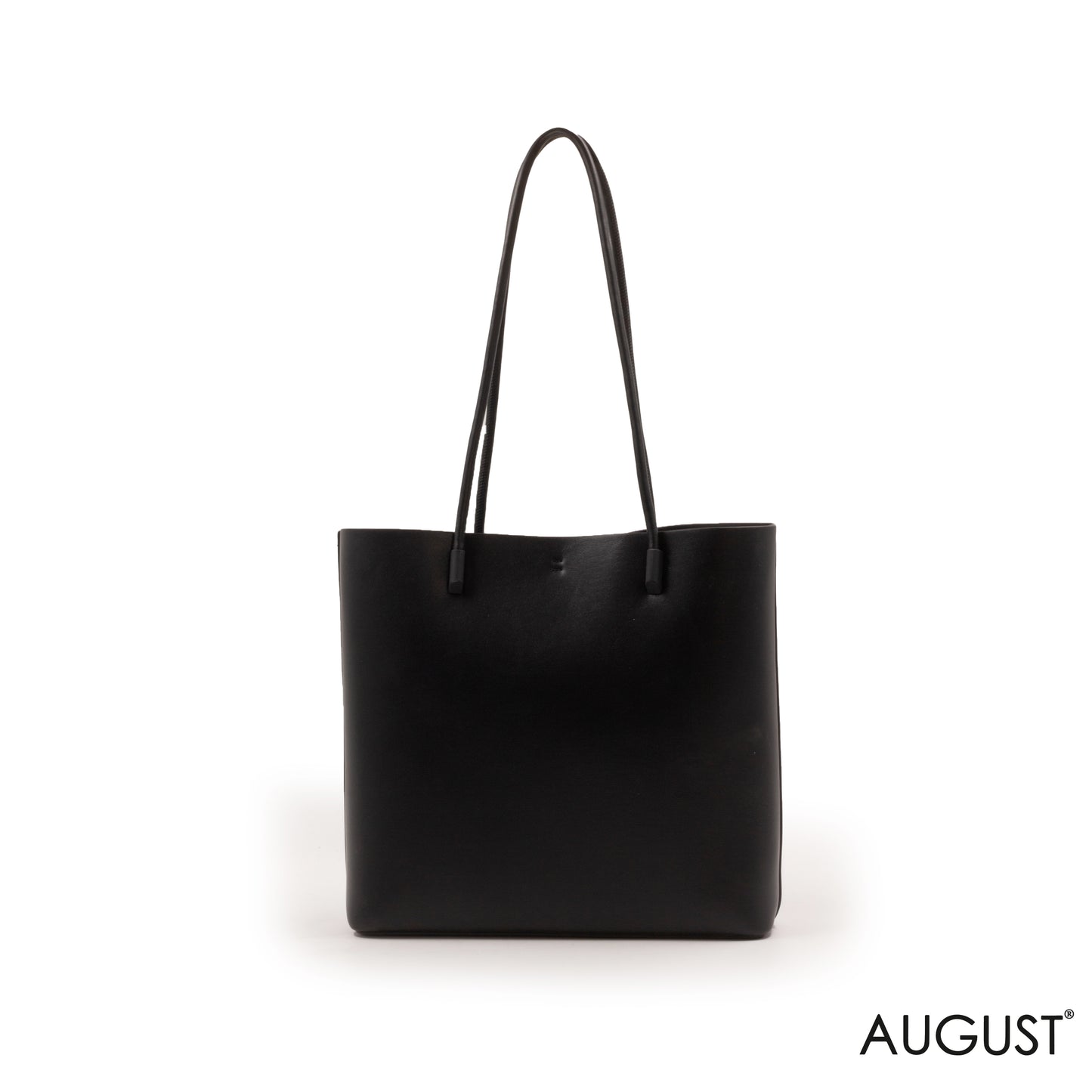 BASIC BLACK SMOOTH LEATHER SHOULDER BAG -MED