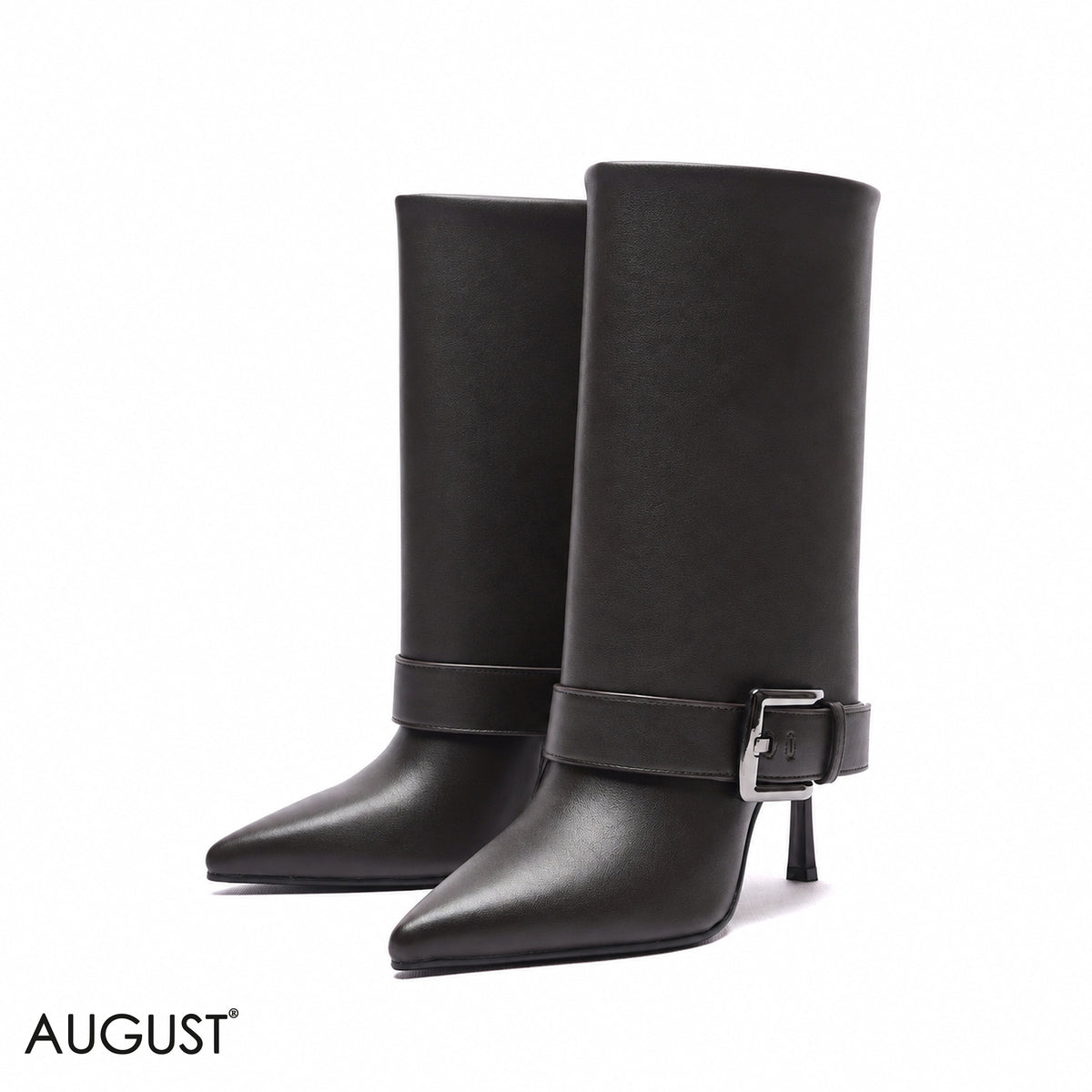 BUCKLED FOLD-OVER STILETTO BOOTS