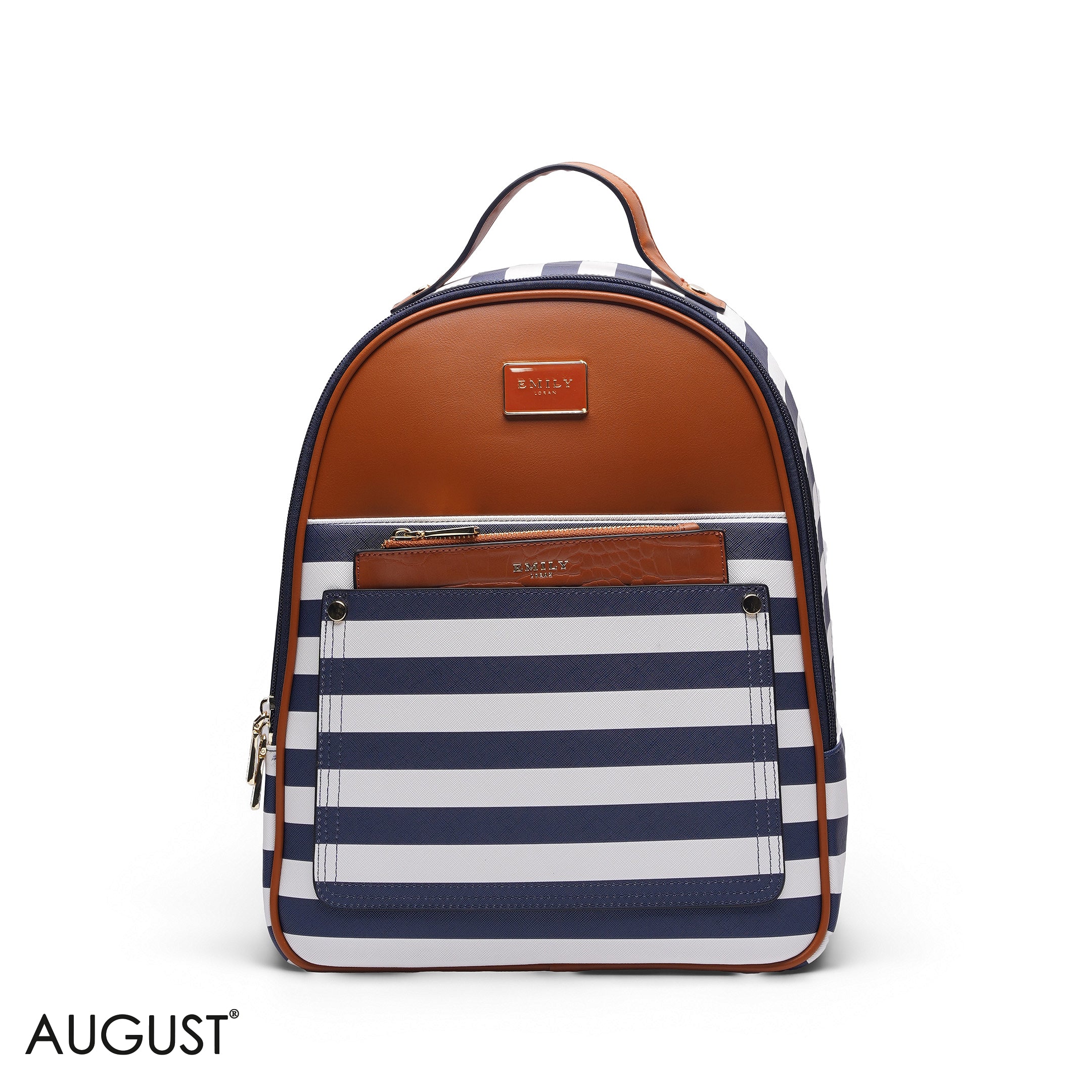 NAVY STRIPED BACKPACK BAG WITH FRONT POUCH - LARGE