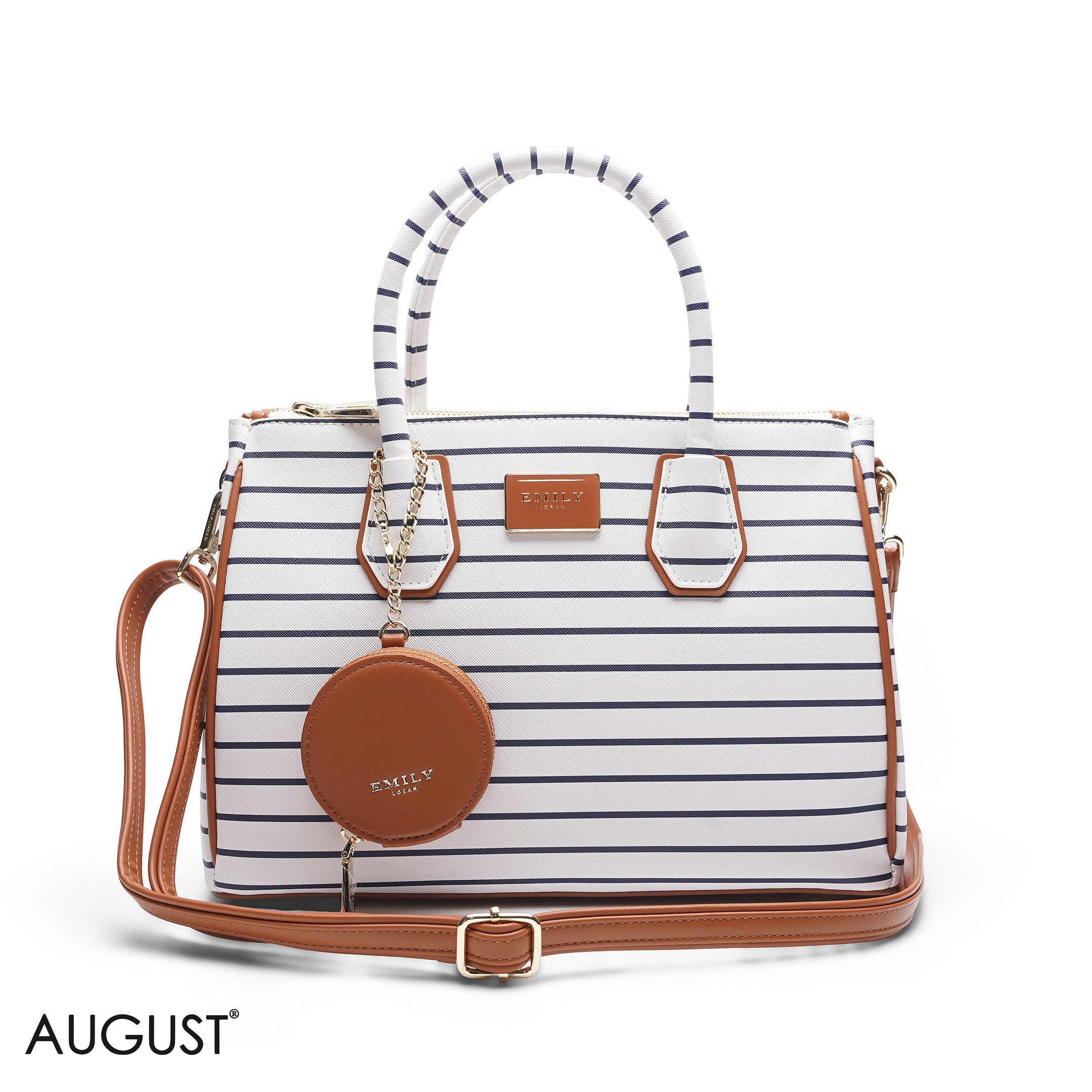 STRIPED TOTE BAG WITH POUCH - LARGE
