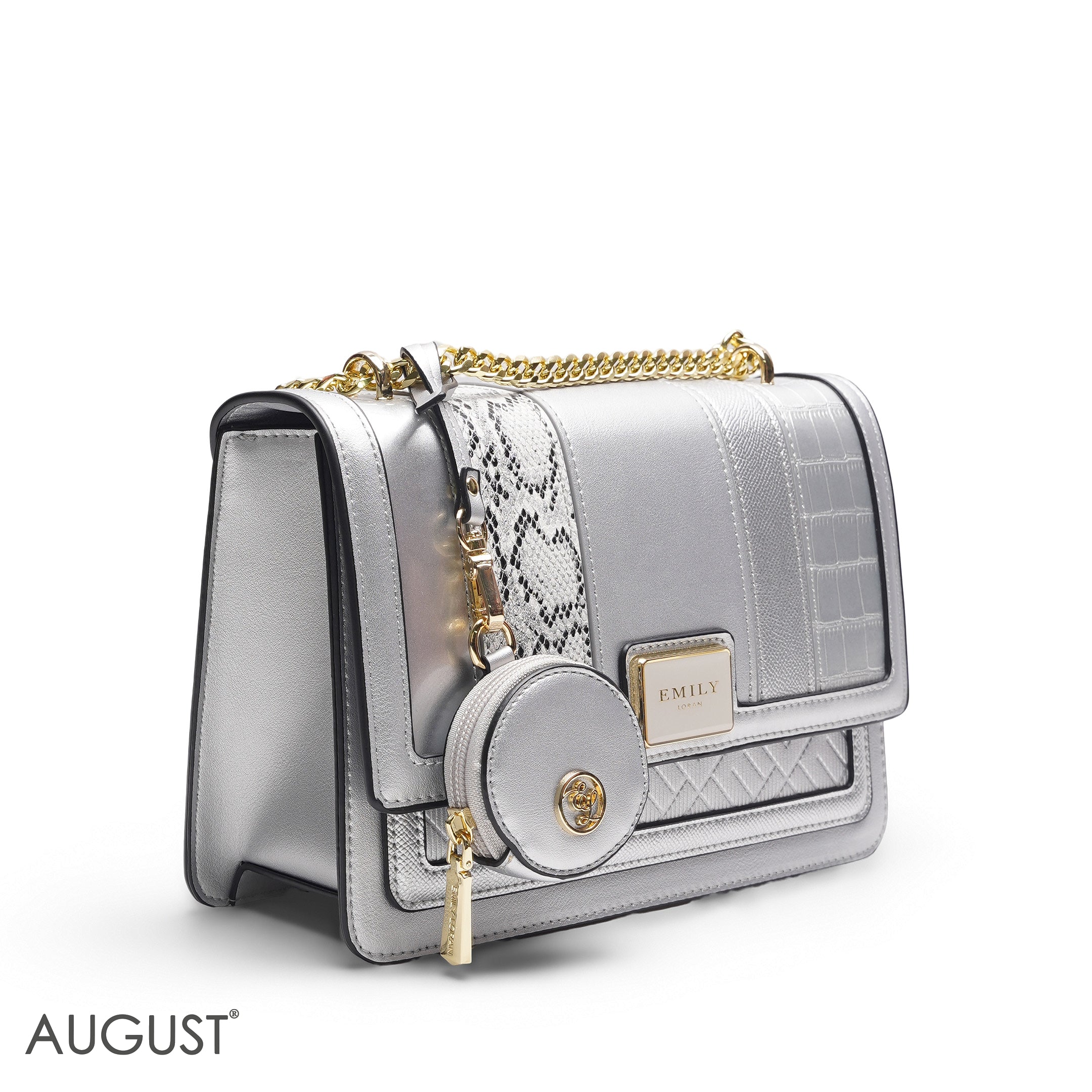 EMILY MULTI-TEXTURE METALLIC SILVER CROSSBODY BAG - MED