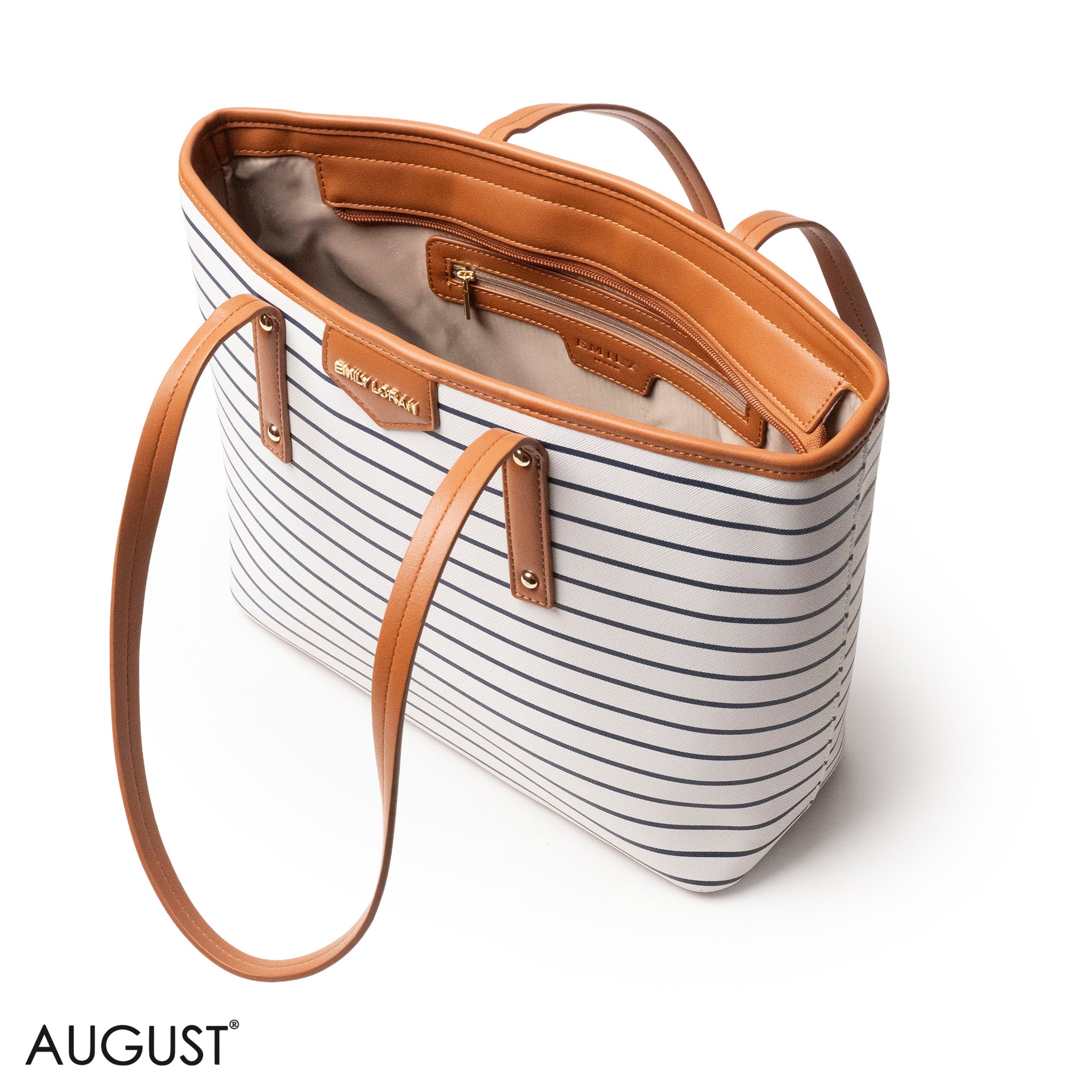 STRIPED NAVT-PRINT LEATHER SHOULDERS BAG WITH A SMALL BAG - LARGE