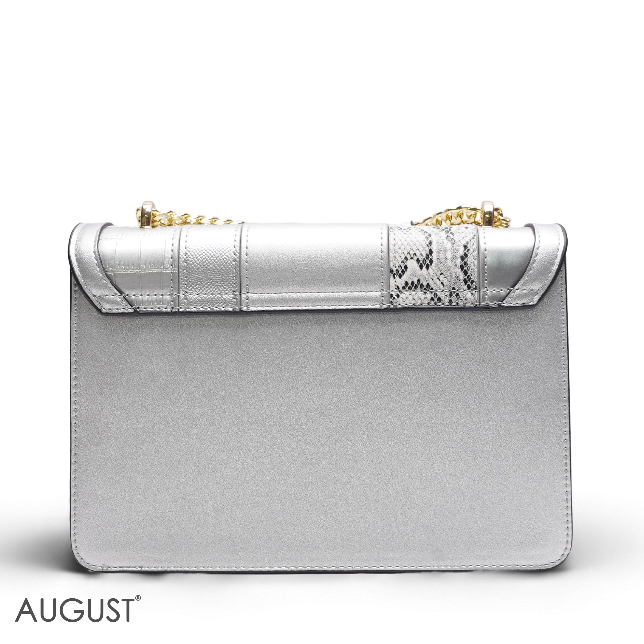 EMILY MULTI-TEXTURE METALLIC SILVER CROSSBODY BAG - MED