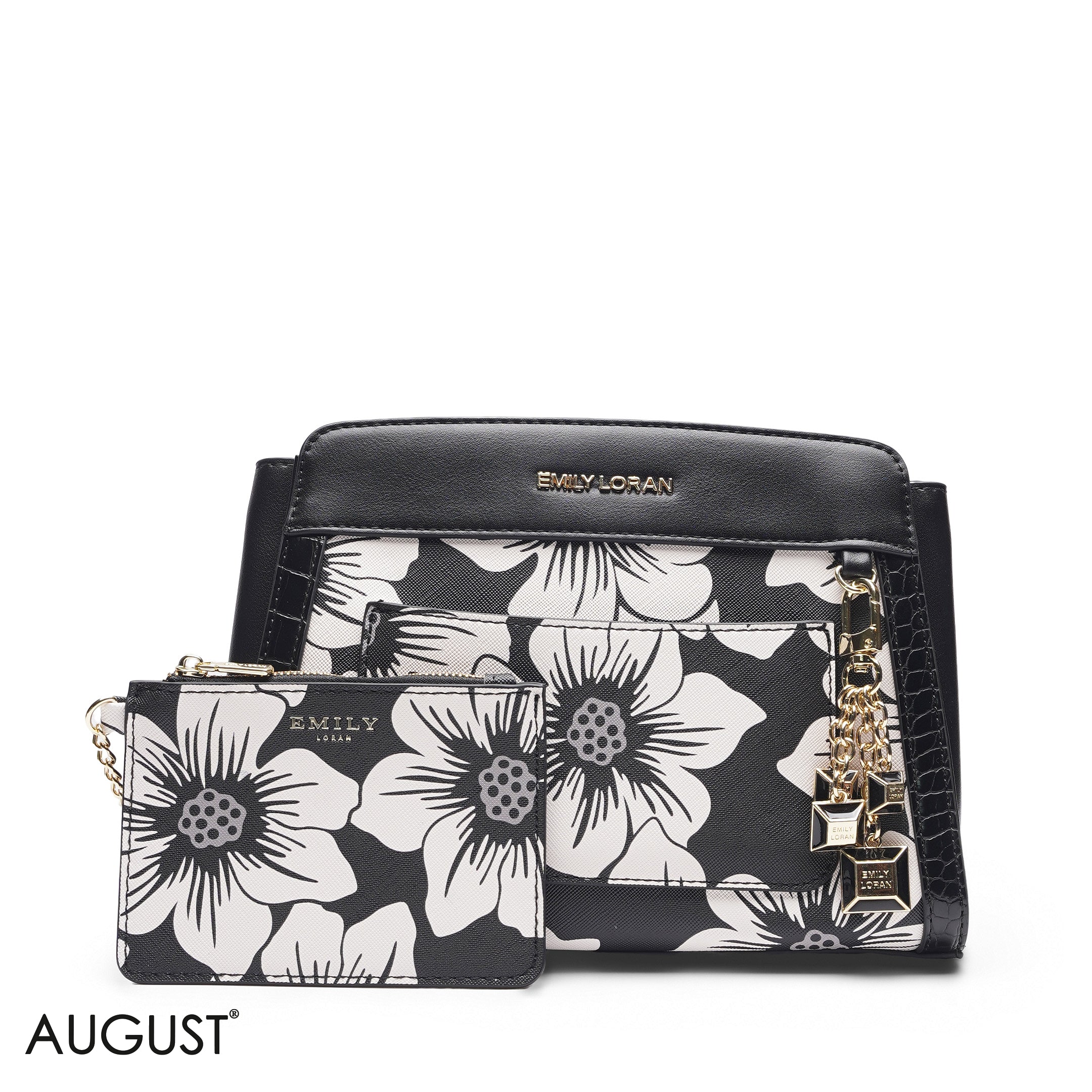BLACK WHITE FLORAL SCARF BAG - SMALL