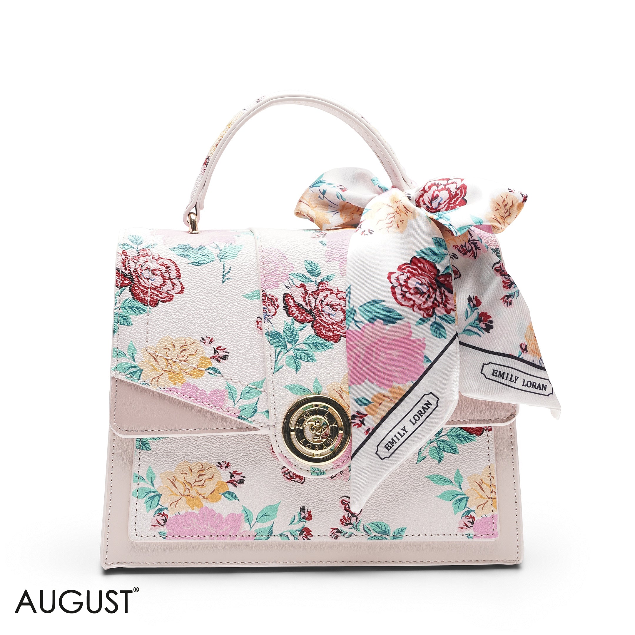 FLORAL PRINT SCARF PINK TOP HANDLE BAG