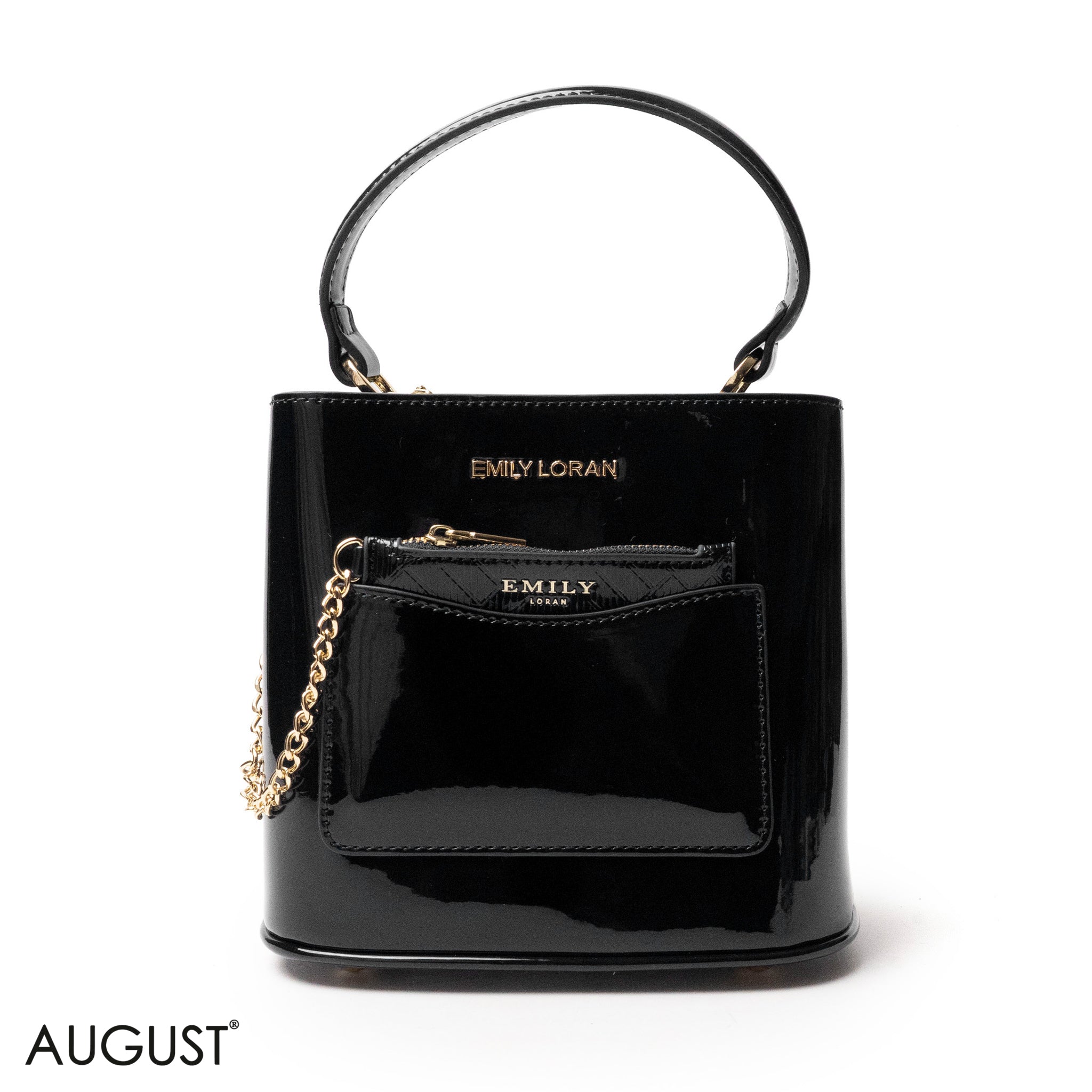 GLOSSY LEATHER HANDBAG WITH METAL CHAIN,MINI WALLET -SMALL