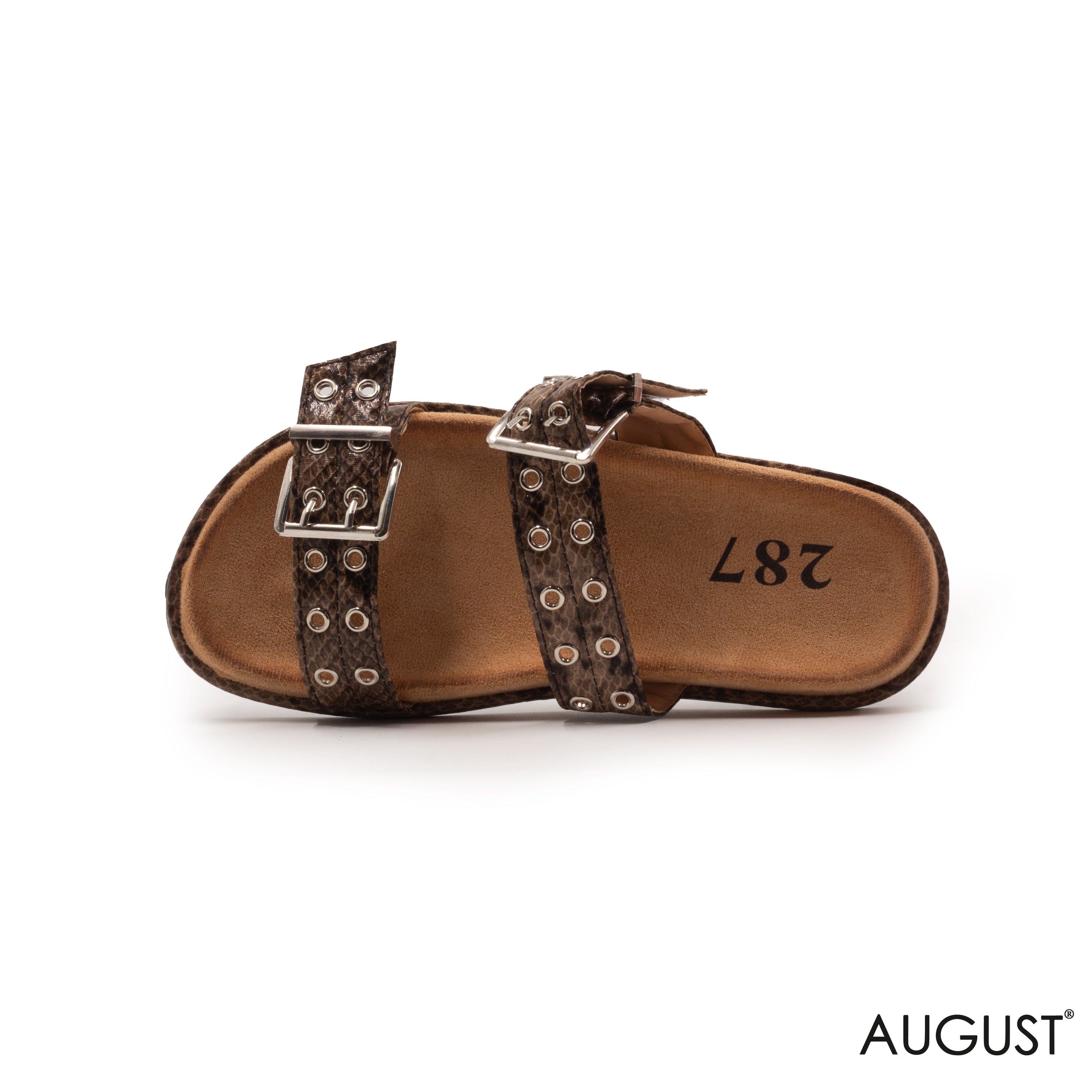 SNAKESKIN PRINT LEATHER SLIPPERS WITH BUCKLED