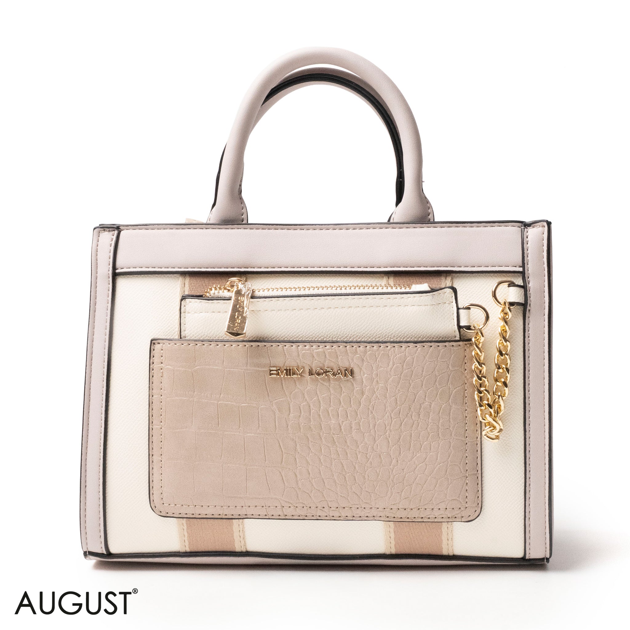 EMILY LORAN HANDBAG WITH FABRIC ACCENTS - MED