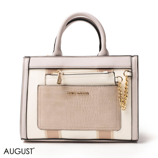 EMILY LORAN HANDBAG WITH FABRIC ACCENTS - MED